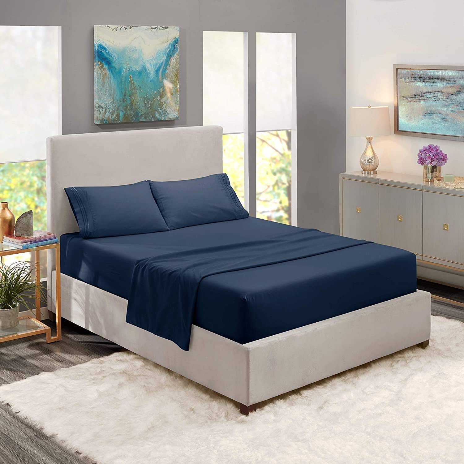 4Pcs 800 Thread Count 100% Soft Cotton Bed Sheet Set with Deep Pocket (Fits Mattress Up to 16