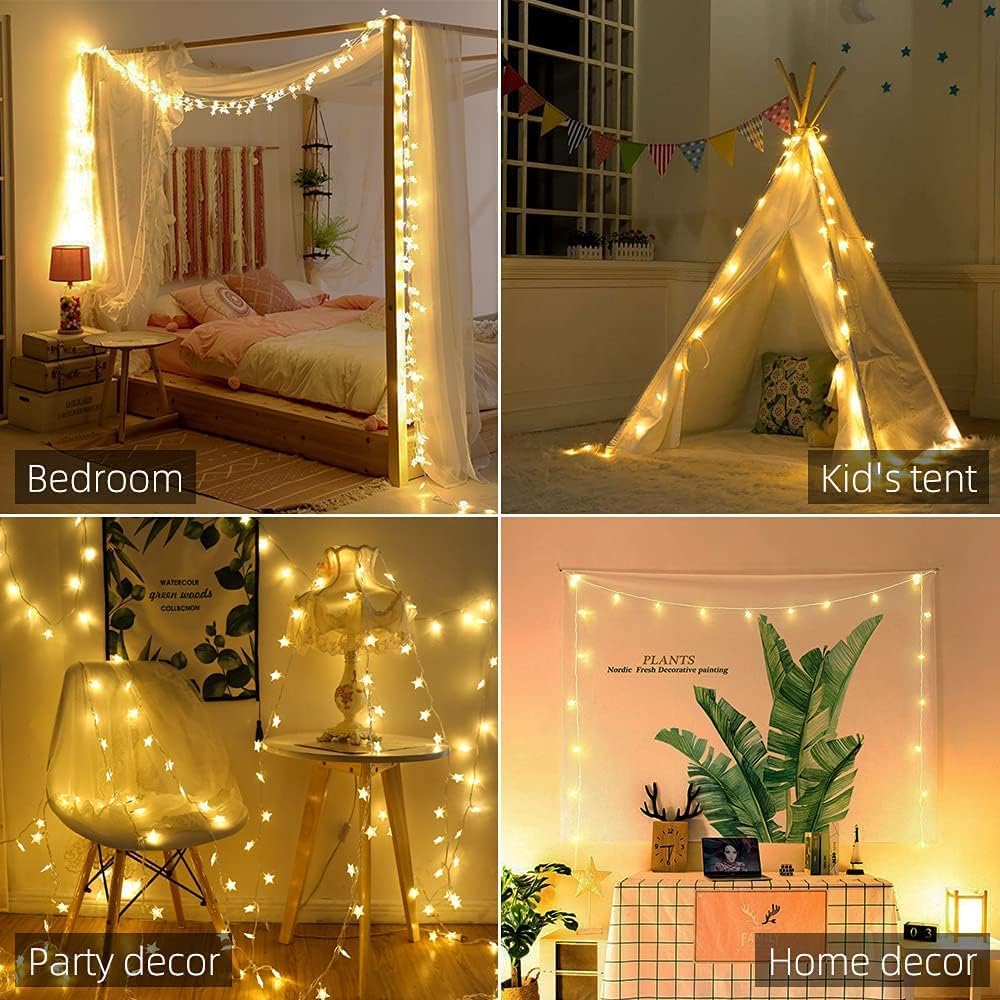 Brightown 33 ft 100 LED Star String Lights with Remote & Timer - Warm White Fairy Lights for Bedroom, Wedding, Party, Garden & Outdoor Decor | Perfect for Porch, Patio, Tent & Indoor Holiday Lighting