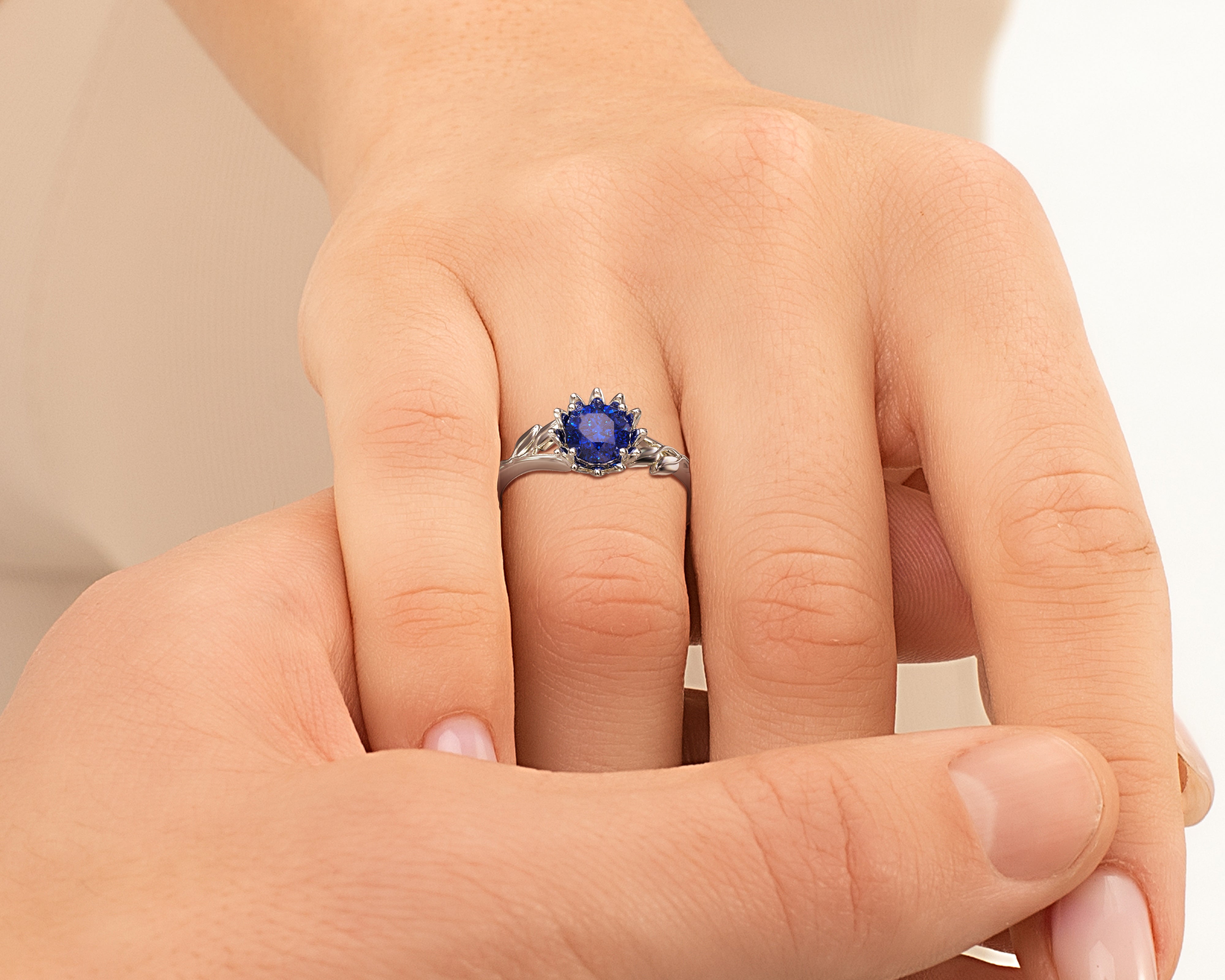 White Gold Flower Sapphire Engagement Ring for Women - Elegant Wedding Proposal Jewelry Gift for Brides & Fiancées | Perfect for Anniversaries, Valentine's Day & Special Occasions