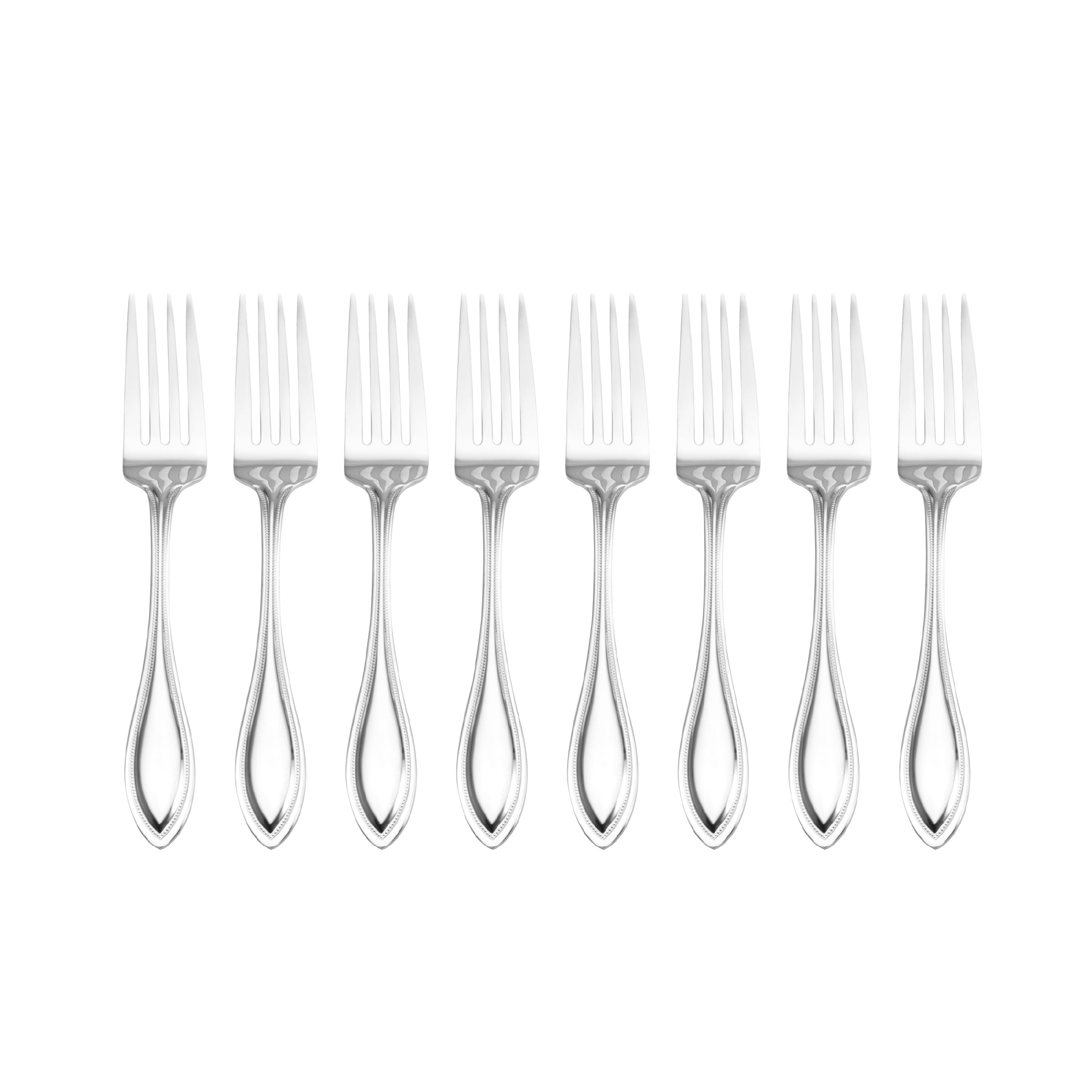 Pfaltzgraff American Bead 53-Piece Stainless Steel Flatware Set with Serving Utensils & Steak Knives - 8-Person Dinnerware Set in Silver for Formal Dining, Holiday Entertaining & Wedding Registry