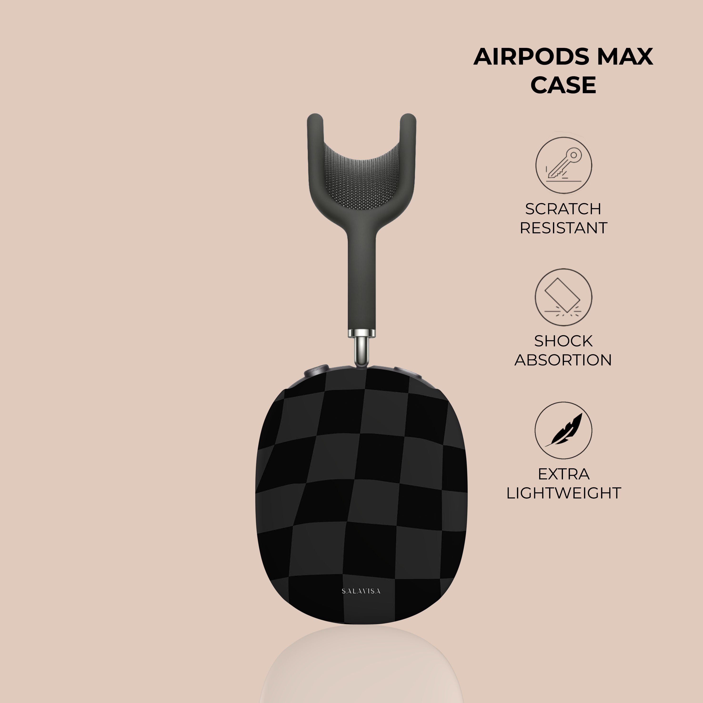 Black Wave Checkered AirPods Max Protective Case - Stylish & Durable Cover for Apple AirPods Max Headphones - Perfect for Travel, Workouts & Daily Commute