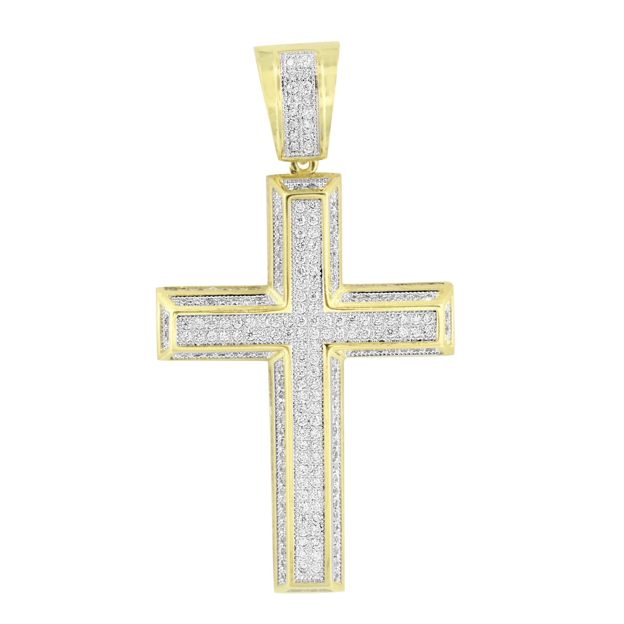Yellow Gold Plated Cross Pendant with Simulated Diamond Stones - Jesus Religious Jewelry for Women & Men - Perfect for Church, Gifts & Everyday Wear