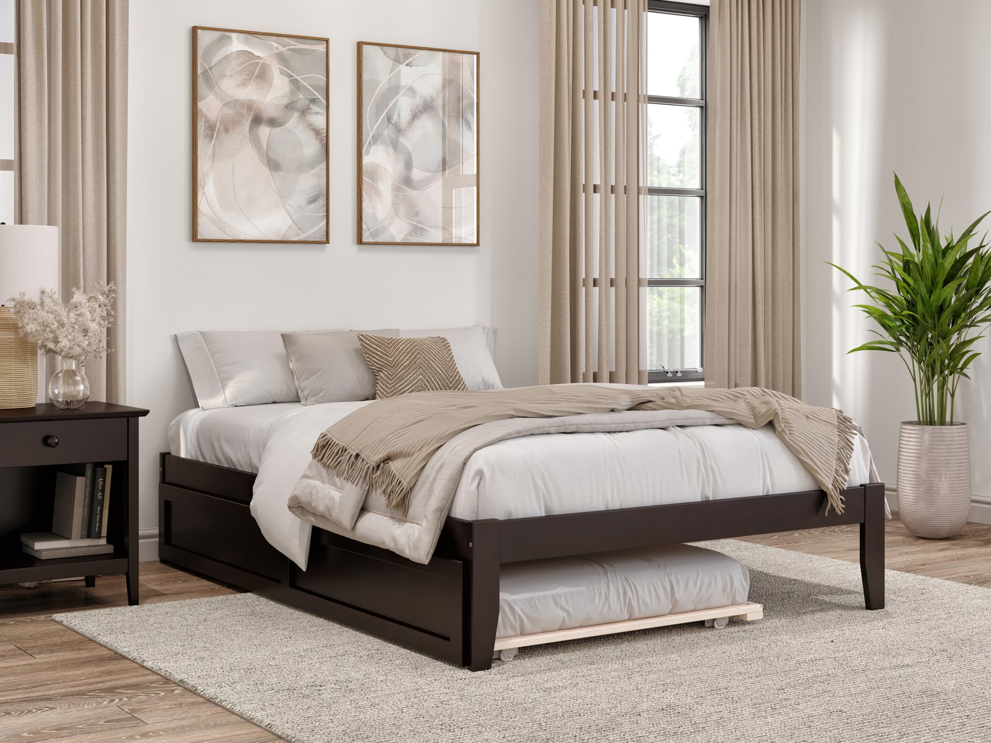 AFI Colorado Full Size Platform Bed with Twin Trundle & USB Charging Station in Espresso Finish - Perfect for Guest Rooms, Kids' Bedrooms & Small Space Living