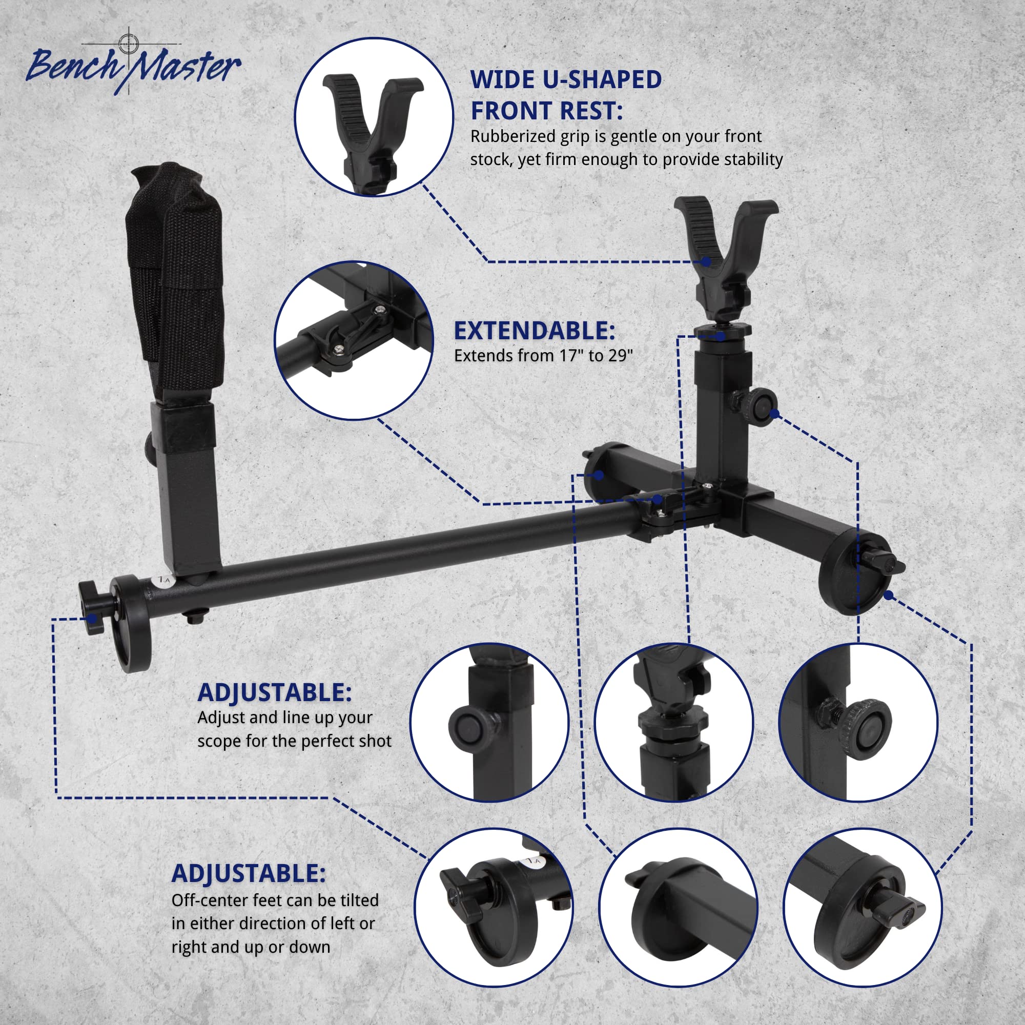 BenchMaster Perfect Shot Shooting Rest - Ambidextrous All Metal Rifle & Shotgun Rest for Outdoor Range | Heavy Duty Bench Rest for Precision Shooting (Black, 3.4x19.5x5.6 in) | Ideal for Hunting, Target Practice & Long Range Shooting