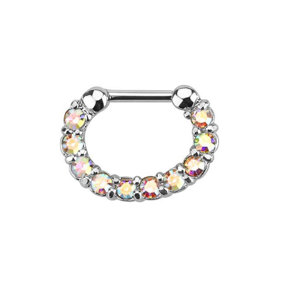 16G Septum Clicker Ring - 316L Surgical Steel Cartilage Piercing Jewelry for Rook & Daith - Single Line Paved Gem Body Jewelry | Perfect for Everyday Wear & Special Occasions