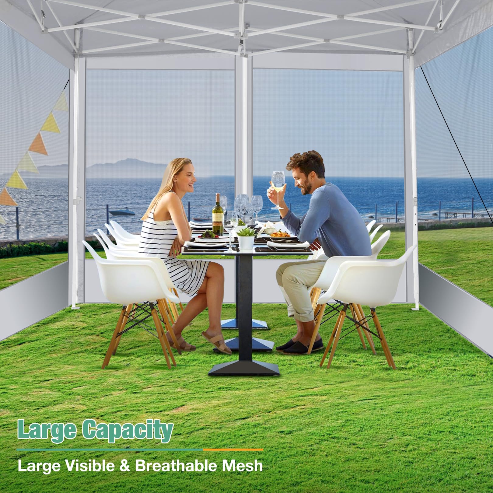 COBIZI 10x10 Heavy Duty Pop Up Canopy Tent with Waterproof Sidewalls & Mosquito Netting - Easy Setup Instant Shelter for Outdoor Parties, Weddings, Backyard Events - Includes Carry Bag (White)