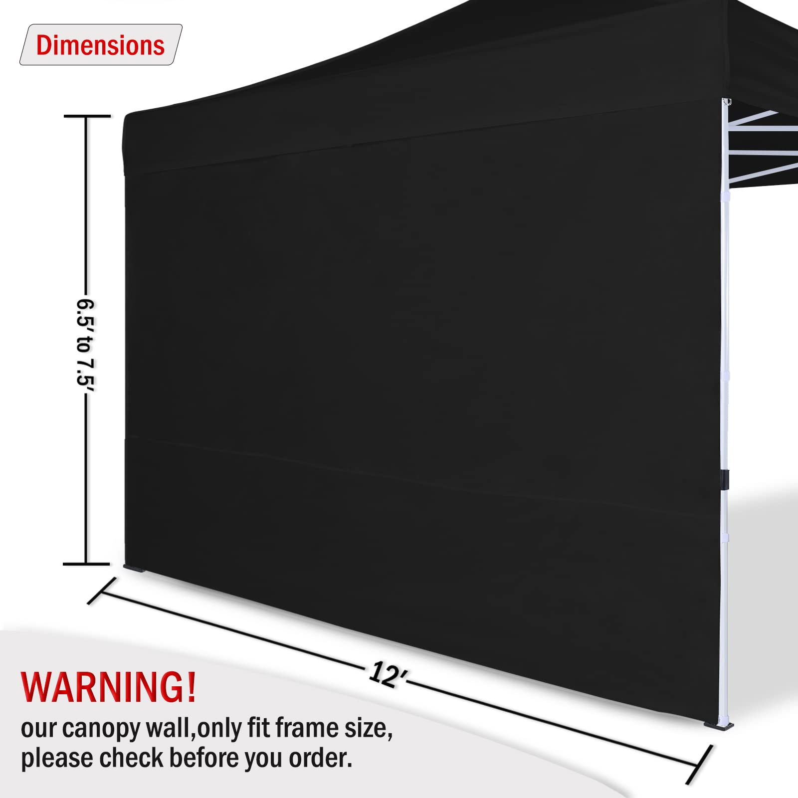COOSHADE Instant Canopy SunWall 12x12 FT - Pop Up Canopy Tent Side Wall (1 Pack, Black) - Perfect for Outdoor Events, Beach Parties & Camping Shade Protection