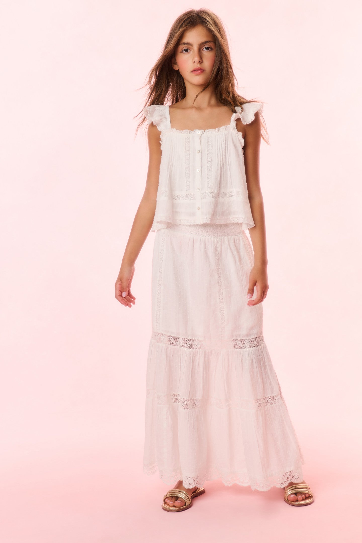 Donella Cotton Lace Trimmed Skirt for Girls - Optic White | Elegant & Comfortable Summer Dress for Kids | Perfect for Parties, School & Special Occasions