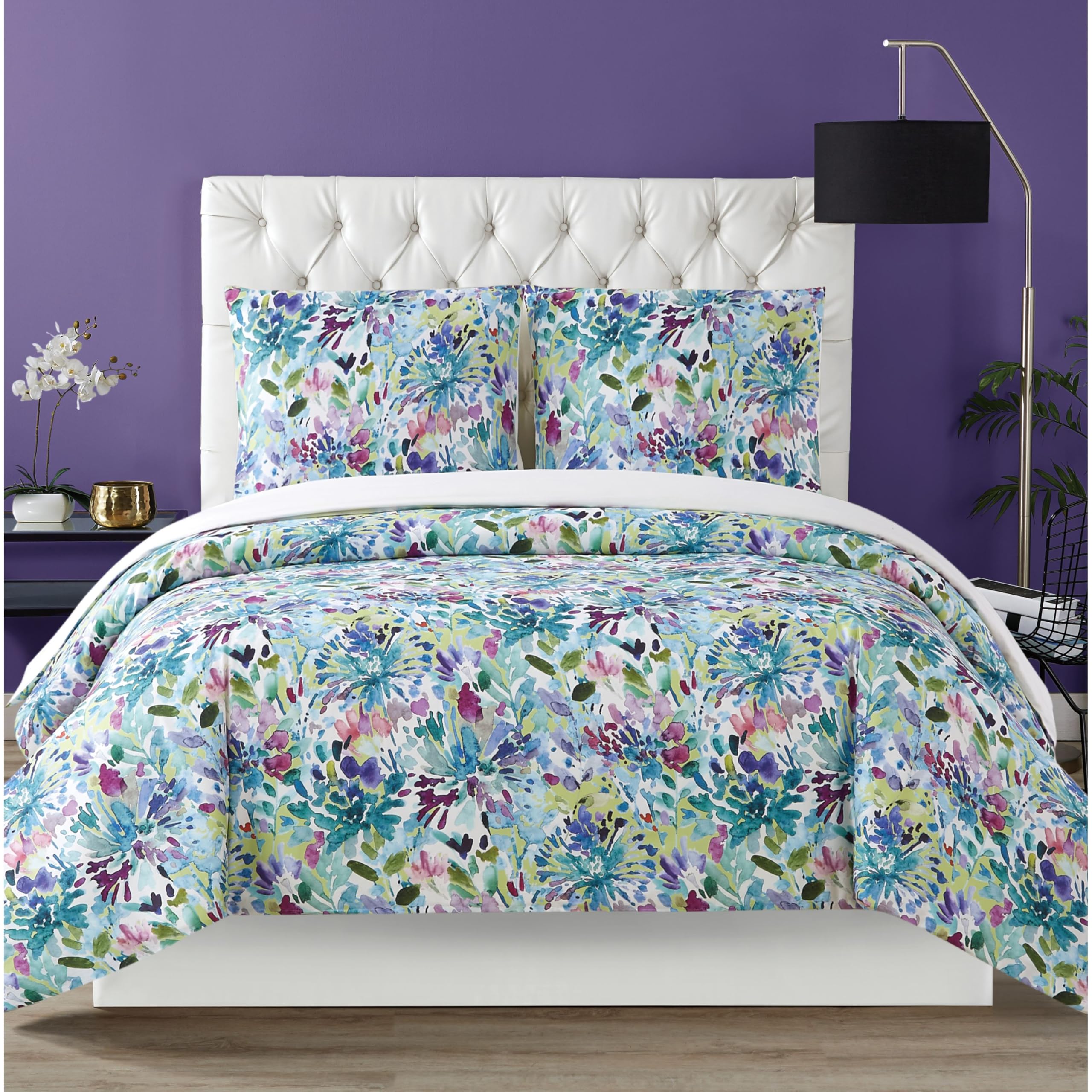 Christian Siriano NY Dahlia 3-Piece King Duvet Cover Set - Luxury Floral Bedding Collection for Master Bedroom & Guest Room Decor