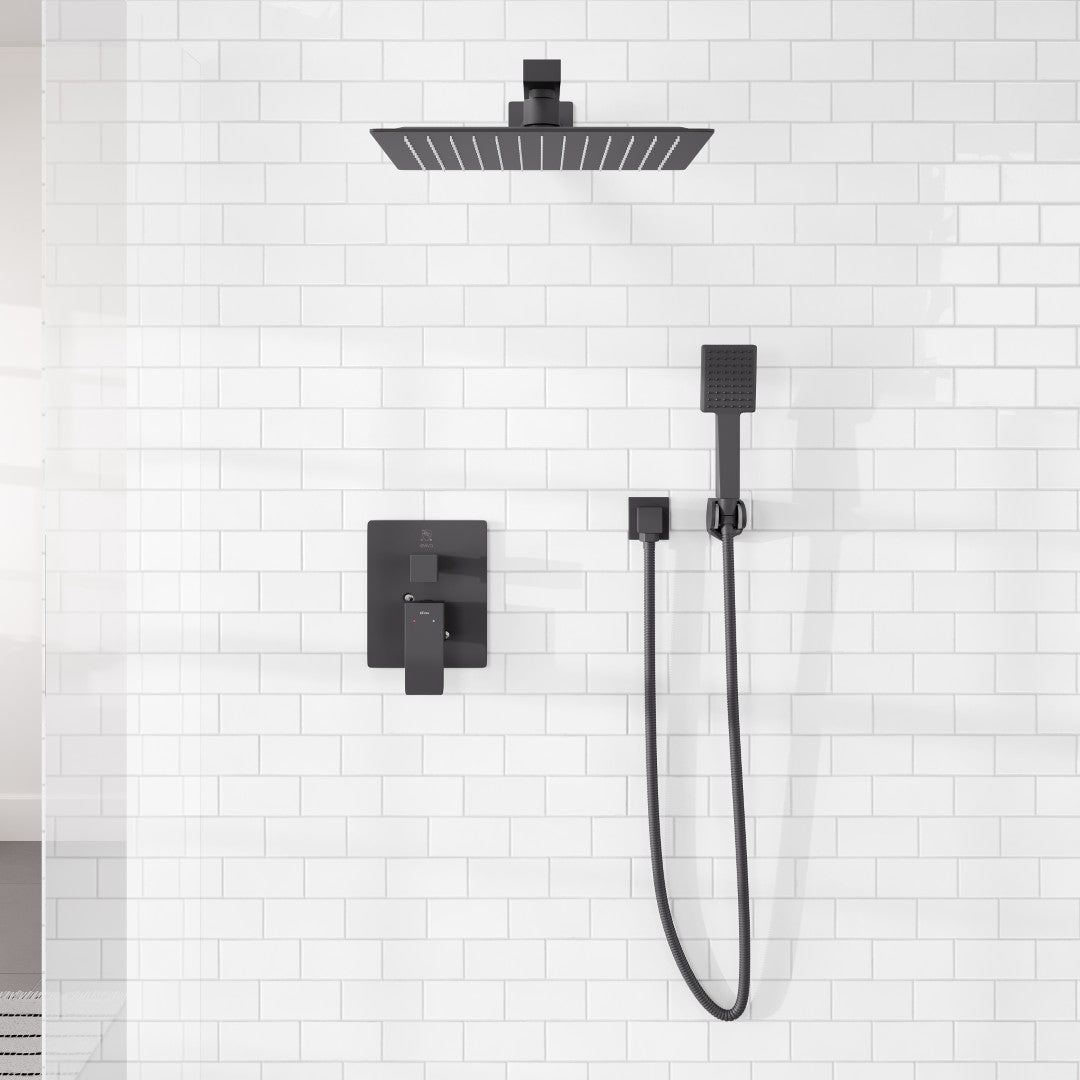 Eviva Edge Matte Black Shower System - Thermostatic Valve & Adjustable Slide Bar Hand Shower for Luxurious Spa Experience at Home
