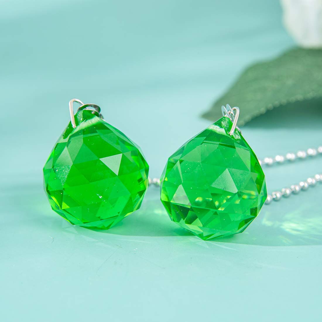 2-Pack 30mm Green Prism Ball Ceiling Fan Pull Chain with Decorative Light Bulb & Cord - Perfect for Home, Bedroom, Living Room Fan Replacement & DIY Lighting Upgrade