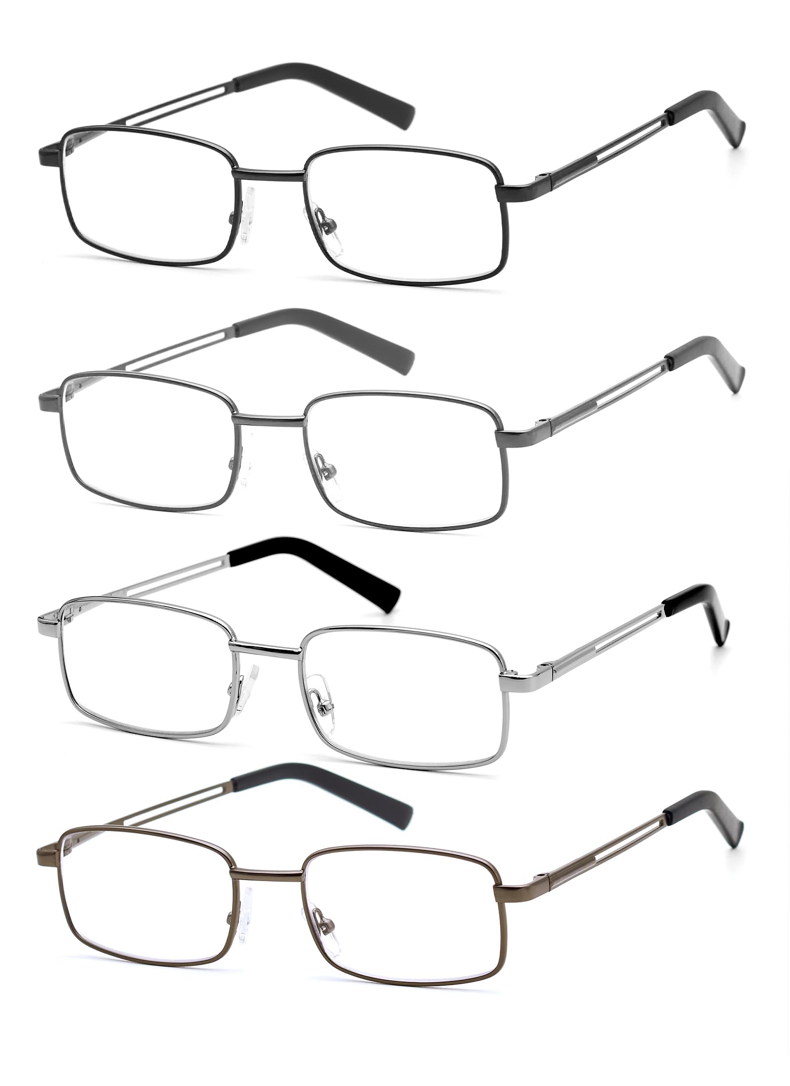 HIGHLIKE Reading Glasses for Men - Stainless Steel Flexible Readers with Soft Case & Blue Light Blocking Clear Lenses - Perfect for Computer Work, Reading, and Office Use