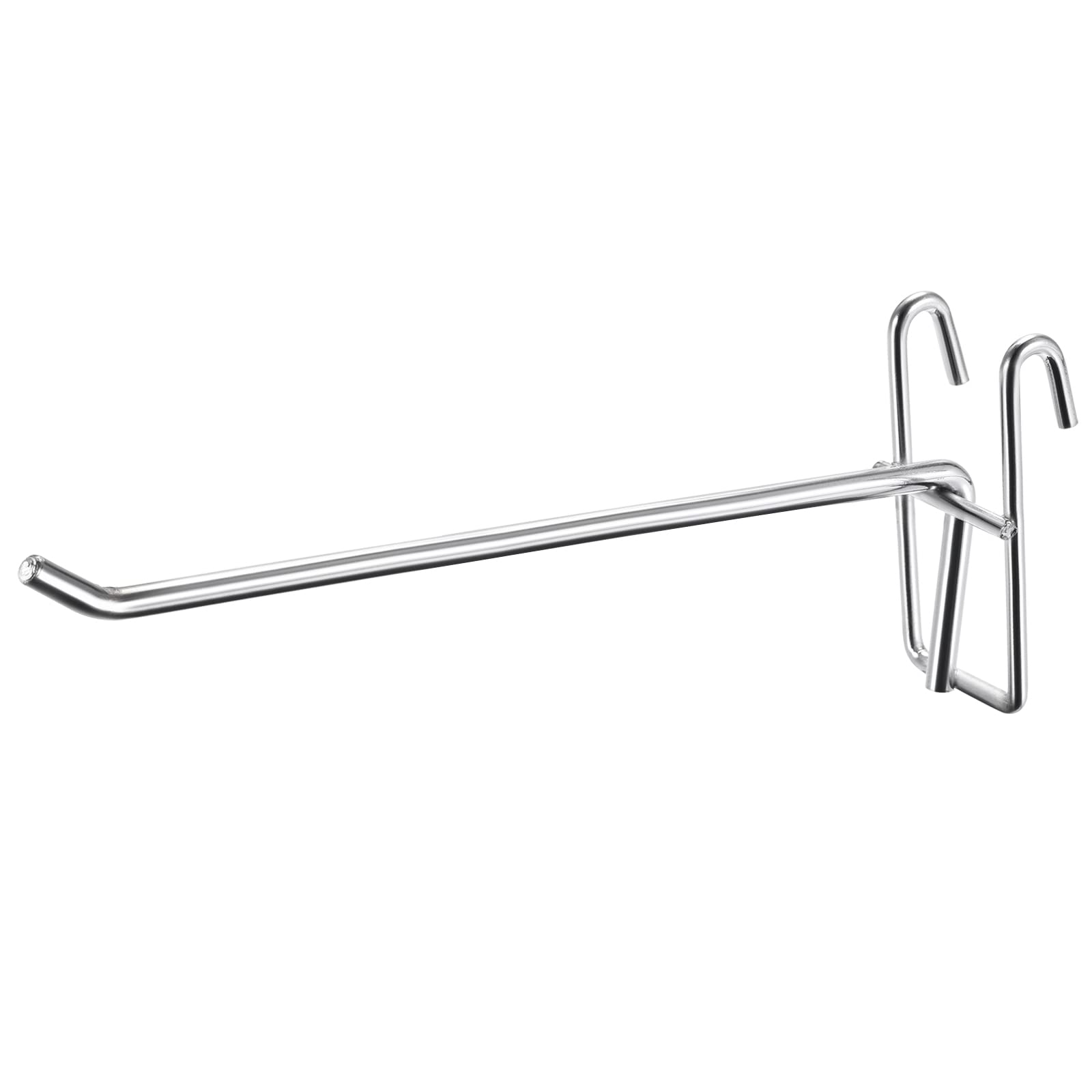 Meccanism Grid Wall Hooks - 10 Pack Heavy Duty Garage Storage Organizer, 8 Inch Long & 0.24 Inch Thick Silver Metal Hooks for Tools, Keys, Hats - Perfect for Workshop, Garage, Retail Store Organization