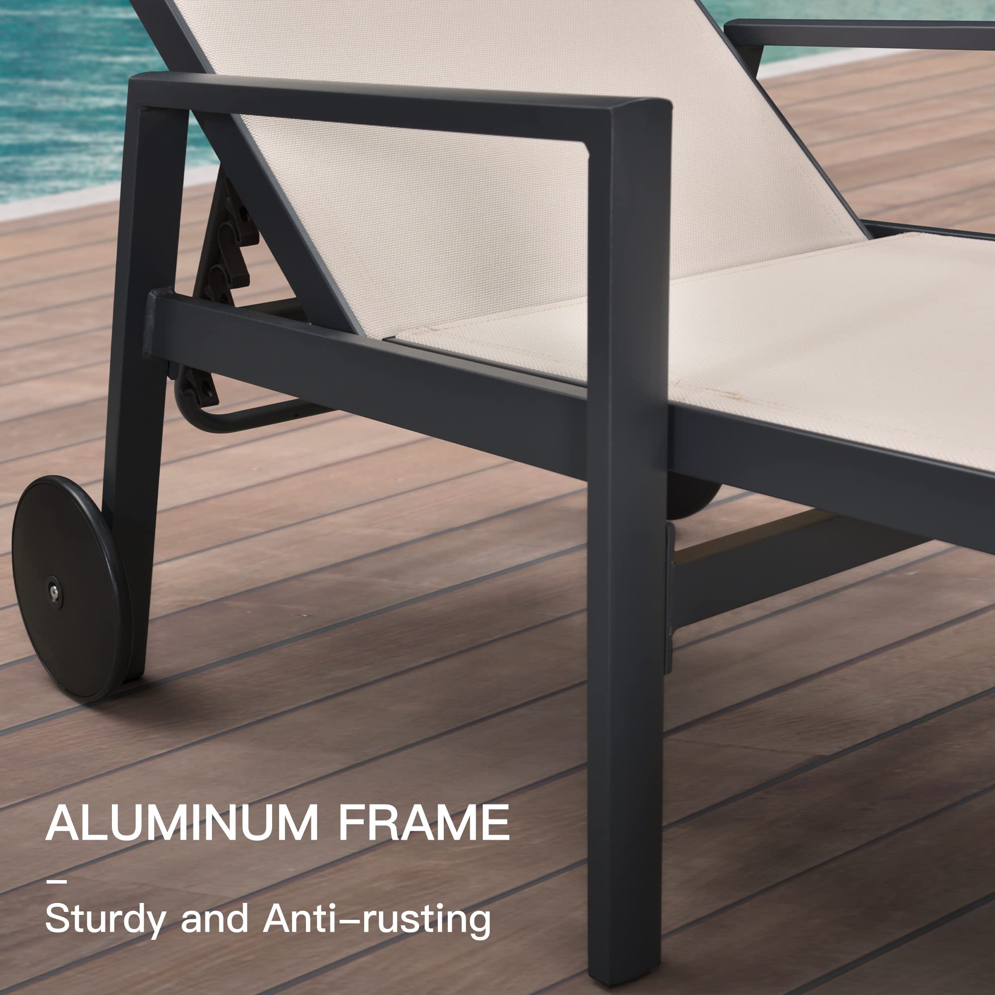 PURPLE LEAF 2-Piece Aluminum Outdoor Chaise Lounge Set with Wheels & Armrests - Beige Patio Recliner Chairs for Poolside, Backyard, Beach Relaxation | Durable Weather-Resistant Pool Lounge Furniture