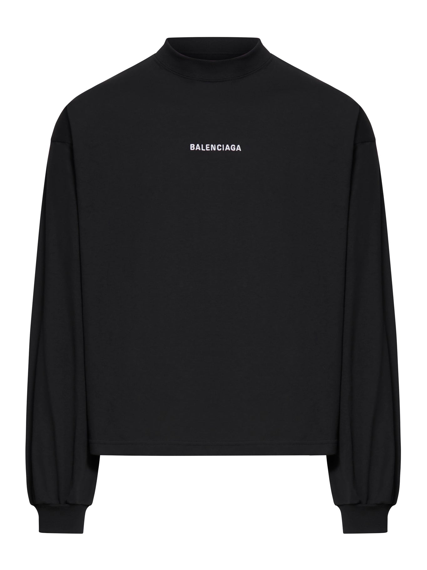 Balenciaga Women's Cropped Back Long Sleeve T-Shirt - Black & White Casual Fashion Top for Streetwear & Night Out