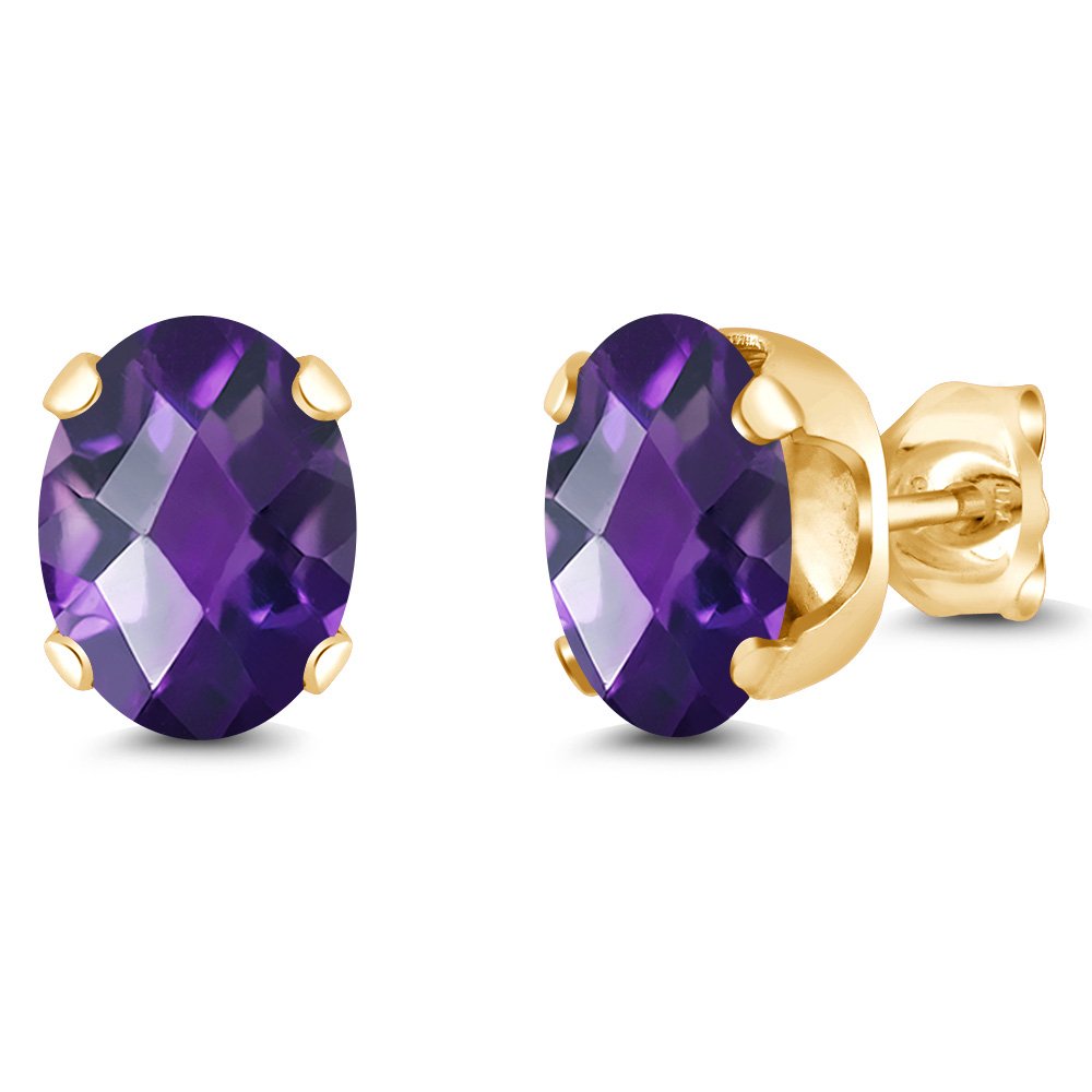 2.00 Ct Natural Checkerboard Cut Purple Amethyst 18K Gold Plated Sterling Silver Stud Earrings for Women & Men | Elegant Jewelry Gift for Birthday, Anniversary & Special Occasions