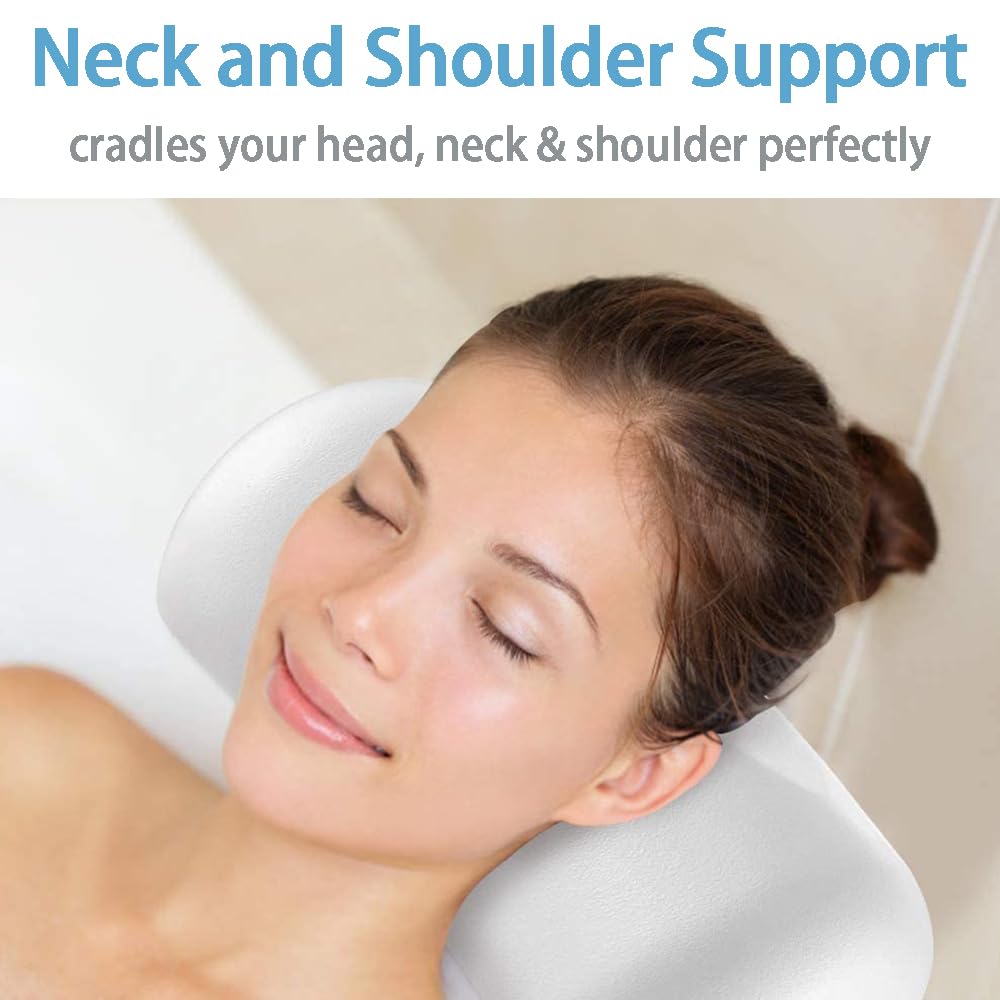 Waterproof Bath Pillow for Tub - Neck and Head Support with Strong Non-Slip Suction Cups - Comfortable Bathtub Headrest for Relaxing Soaks, Spa, Bath Accessories - Perfect for Home Spa, Bath Time Relaxation & Self-Care Moments