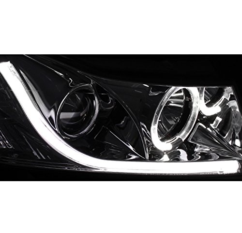 Halo LED DRL Tube Projector Headlights for 2011-2013 Chevy Cruze - Chrome Finish, Bright White Light - Perfect for Night Driving & Car Customization