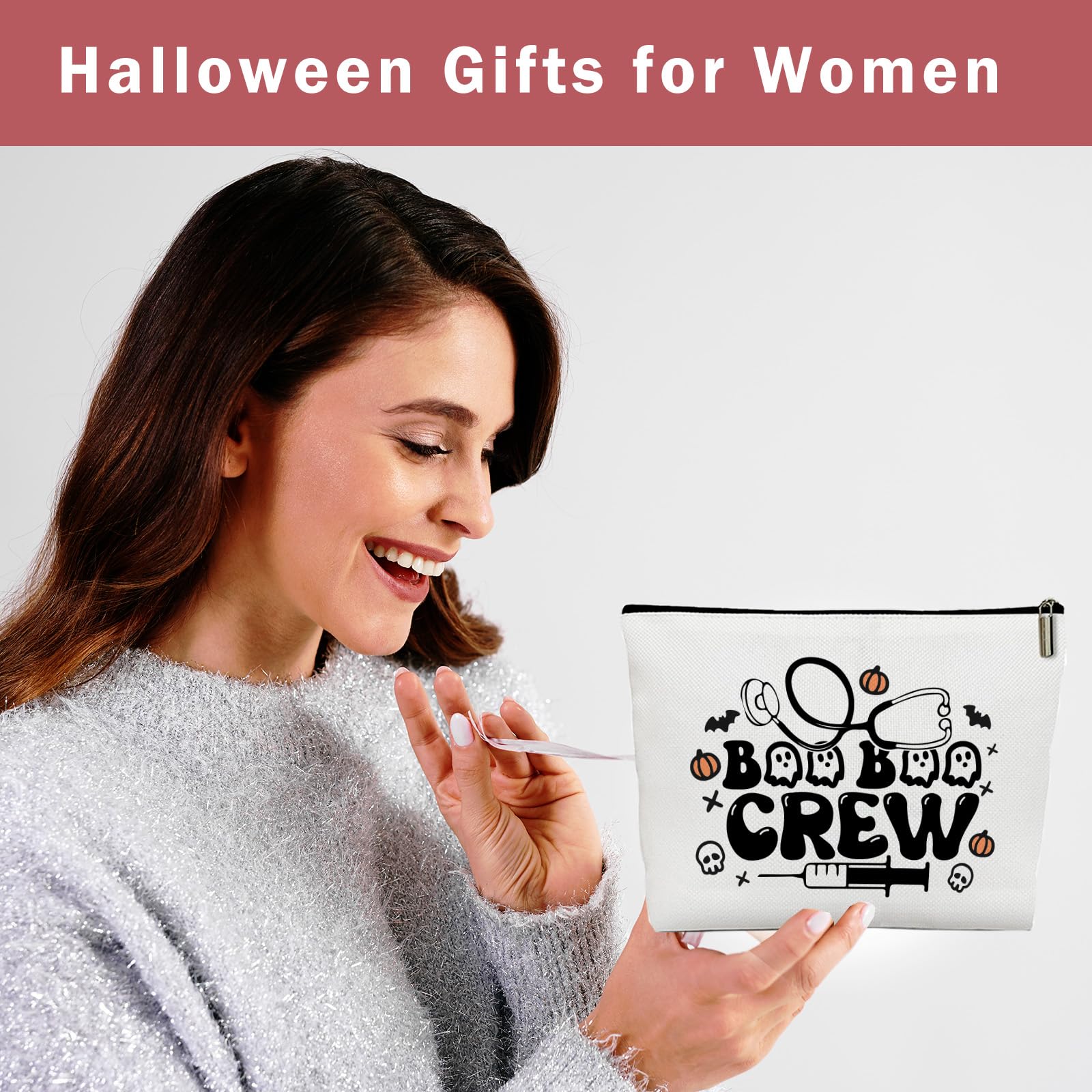 Halloween Boo Ghost Cosmetic Bag for Women - Cute Zippered Makeup Pouch with Ghost, Bat & Skull Design - Perfect Halloween Gift for Boo Crew | Great for Travel, Parties & Trick-or-Treating