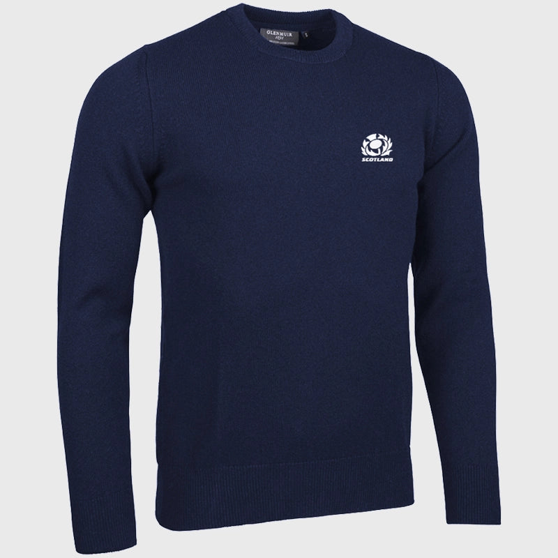 Glenmuir Scotland Rugby Morar Crew Neck Lambswool Golf Sweater for Men - Navy Blue Wool Pullover for Rugby, Golf & Casual Wear
