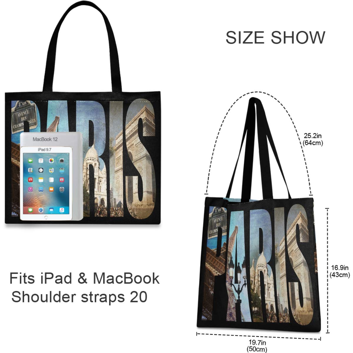 Stylish Canvas Tote Bag for Women - Lightweight Foldable Shoulder Bag with Long Handles, Perfect for Shopping, Travel, Work & Daily Use