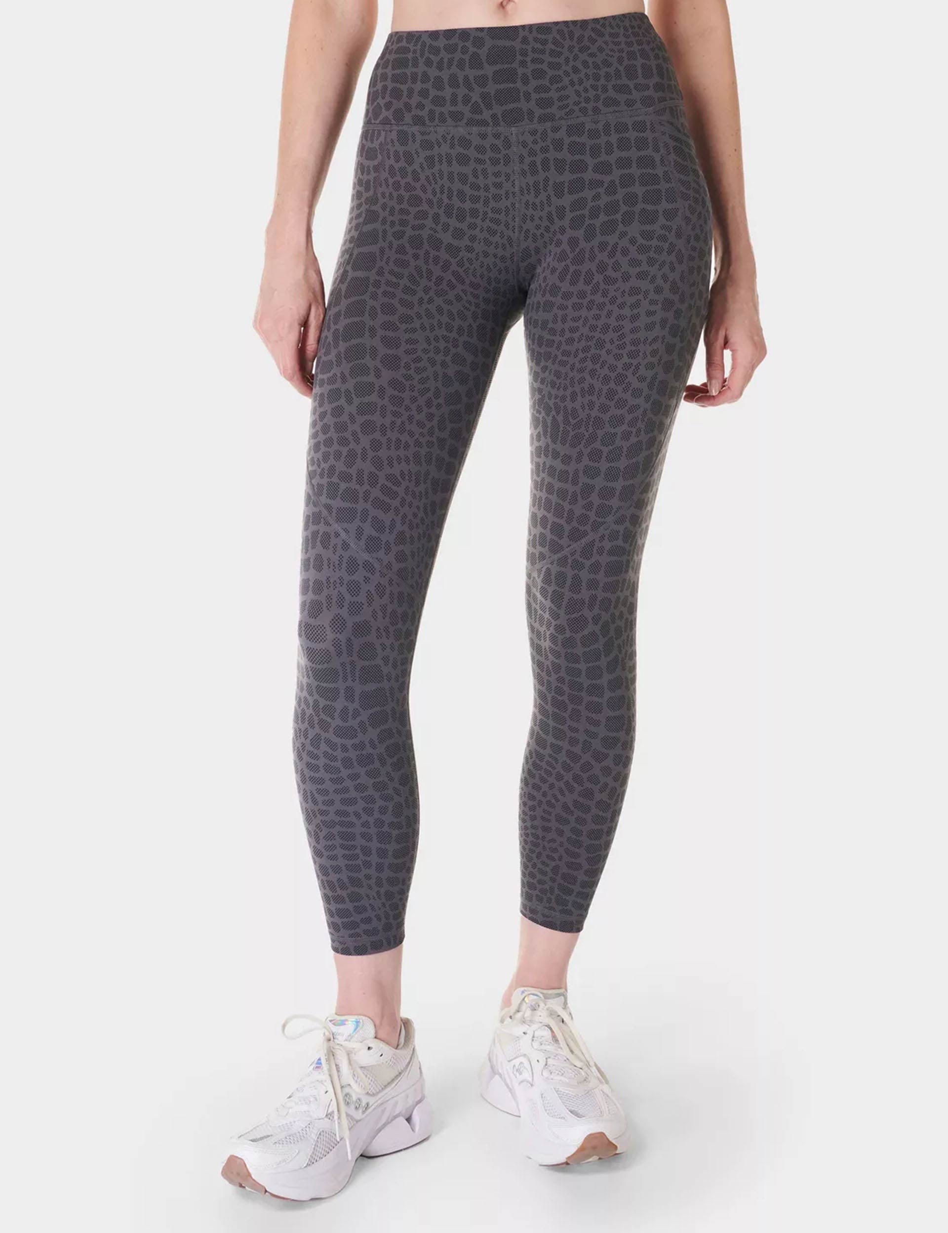 Power 7/8 Gym Leggings for Women - High Waist Grey Croc Halftone Print Workout Leggings - Yoga, Running & Training Activewear