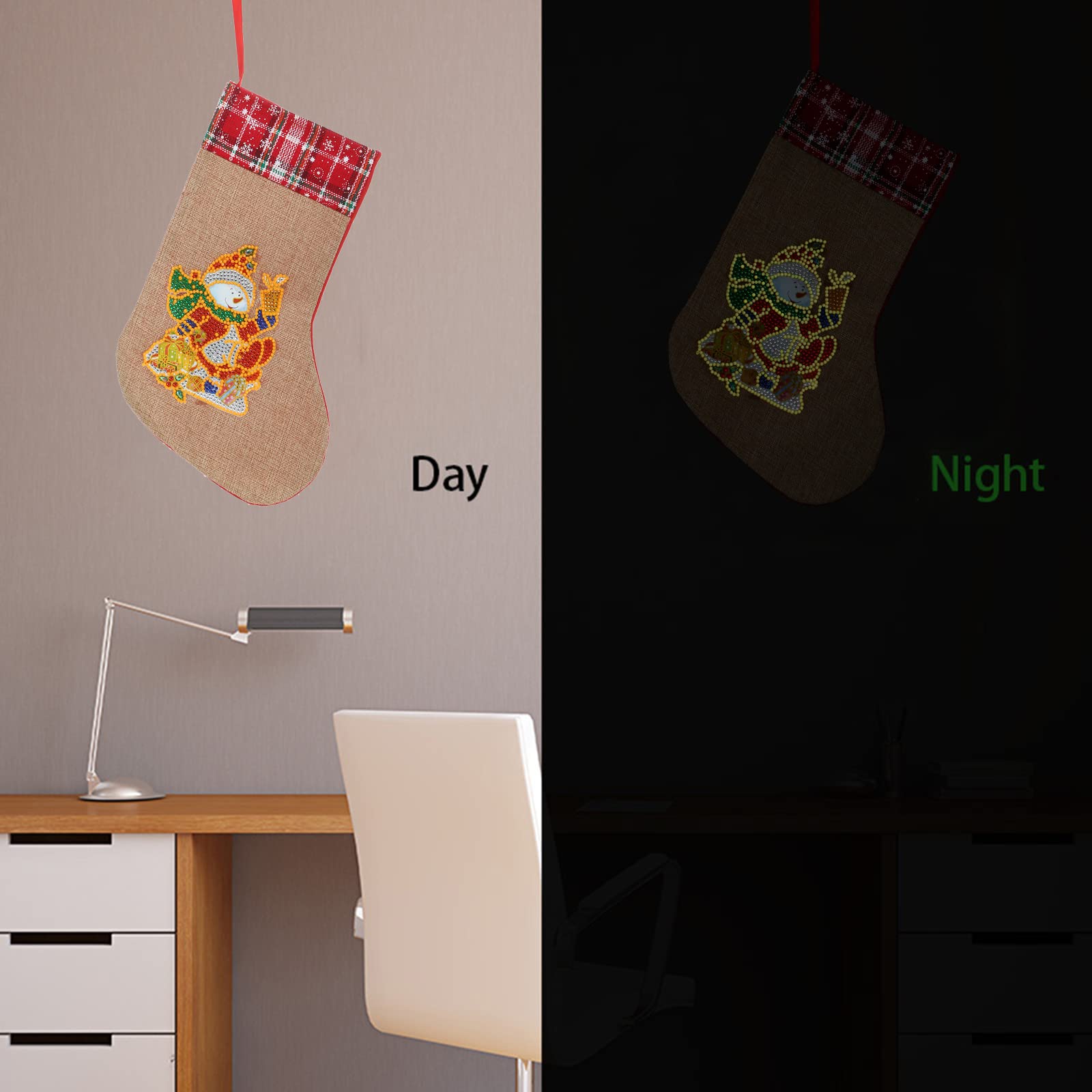 5D Diamond Painting Christmas Stockings - DIY Luminous Snowman & Gift Design, 12.2 Inch Holiday Decor for Fireplace, Xmas Party, Family Gathering | Perfect for Home Decoration, Gift Exchange & Festive Celebrations