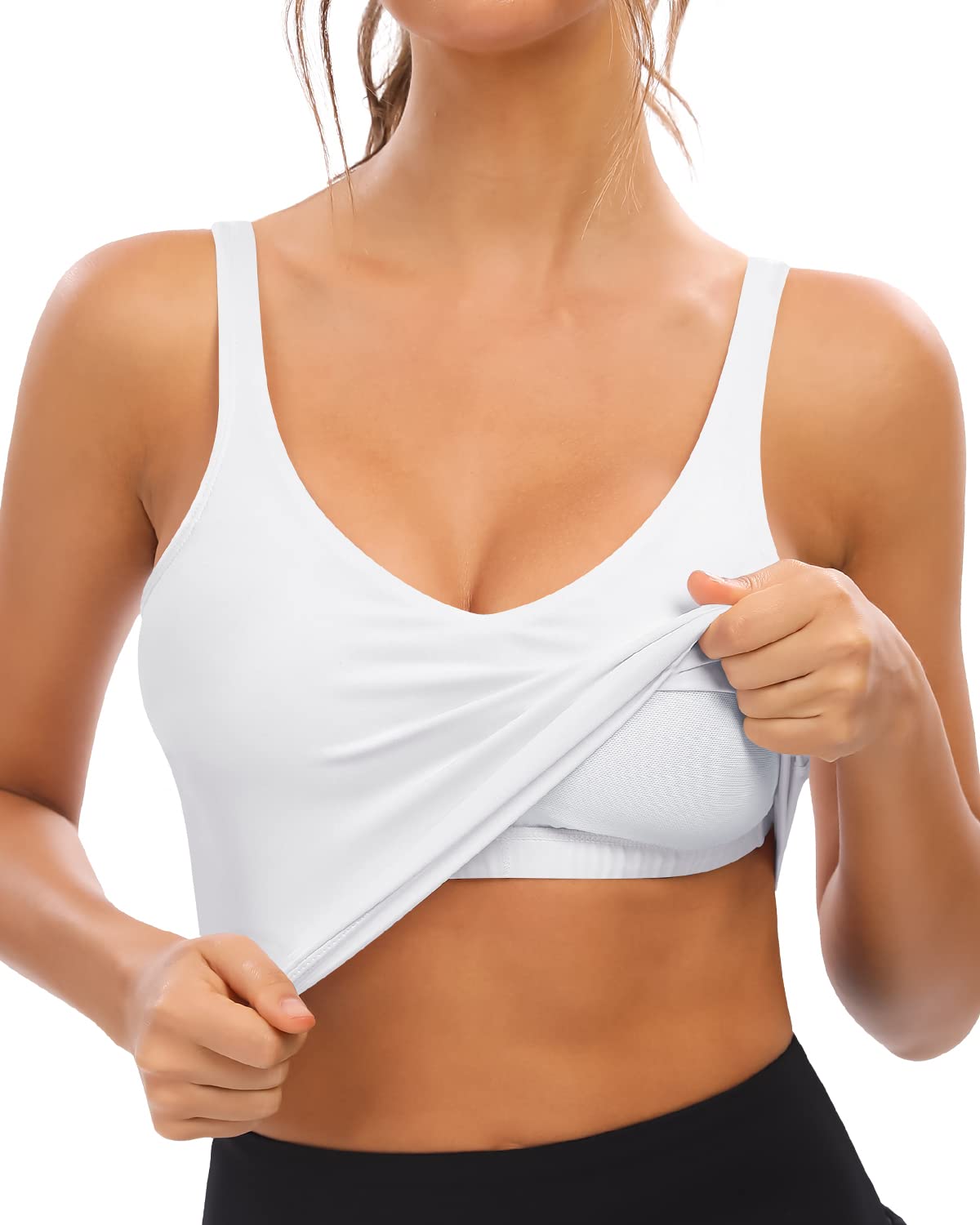 Women's Longline Sports Bras - Padded Yoga Workout Bra with Medium Support & Built-in Shelf | Perfect for Yoga, Gym, Running & High-Intensity Workouts