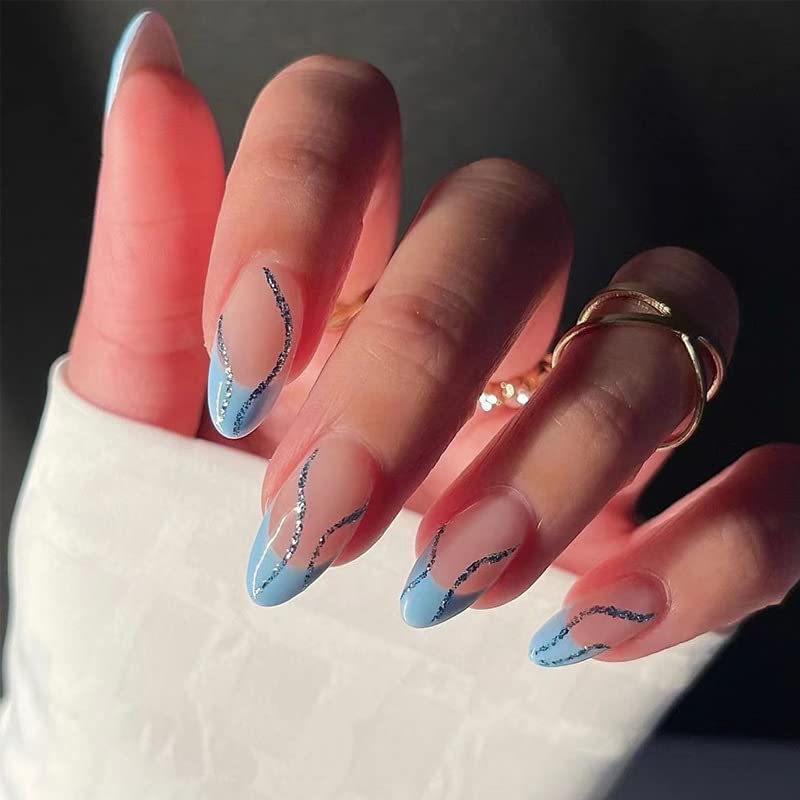 6 Packs (144 Pcs) Press on Nails Medium False Nails - Almond & Square Full Cover Stick on Artificial Acrylic Fake Nails with Adhesive Tabs for DIY Manicure & Nail Art | Perfect for Parties, Weddings, Daily Wear & Special Occasions