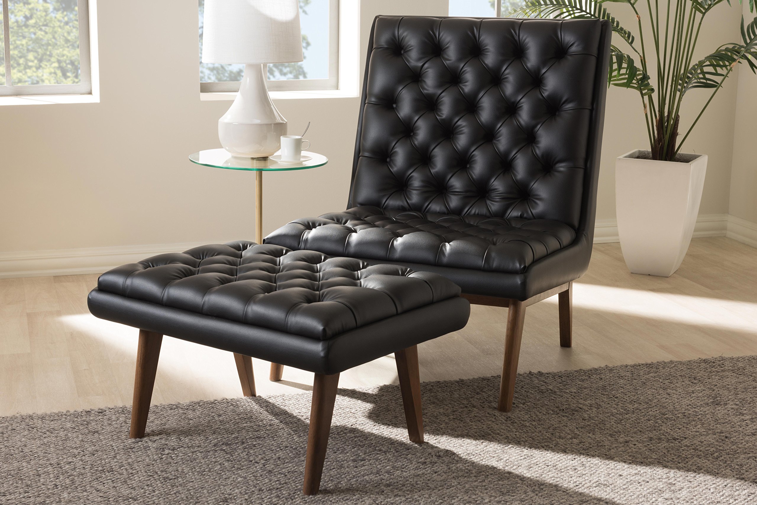 Baxton Studio Anabelle 3-Piece Living Room Furniture Set - Modern Sofa & Loveseat in Black for Small Spaces | Perfect for Apartments, Condos & Cozy Homes