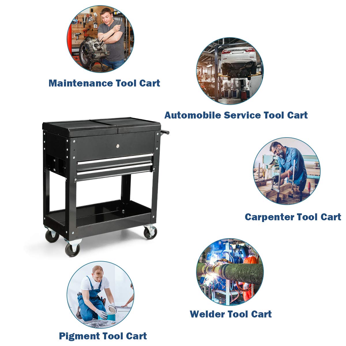 Heavy Duty 4-Tier Rolling Tool Cart with Lockable Drawers - Garage & Workshop Storage Organizer