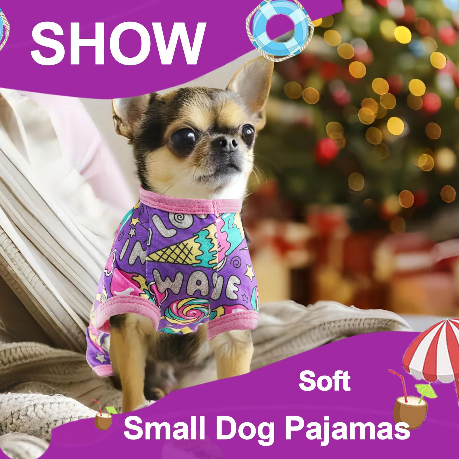 Cute Summer Dog Pajamas for Small & Medium Dogs - Soft Stretchy Puppy PJs Outfit for Boys & Girls (X-Small) | Comfortable Pet Jammies for Cats & Dogs - Perfect for Indoor Lounging & Bedtime