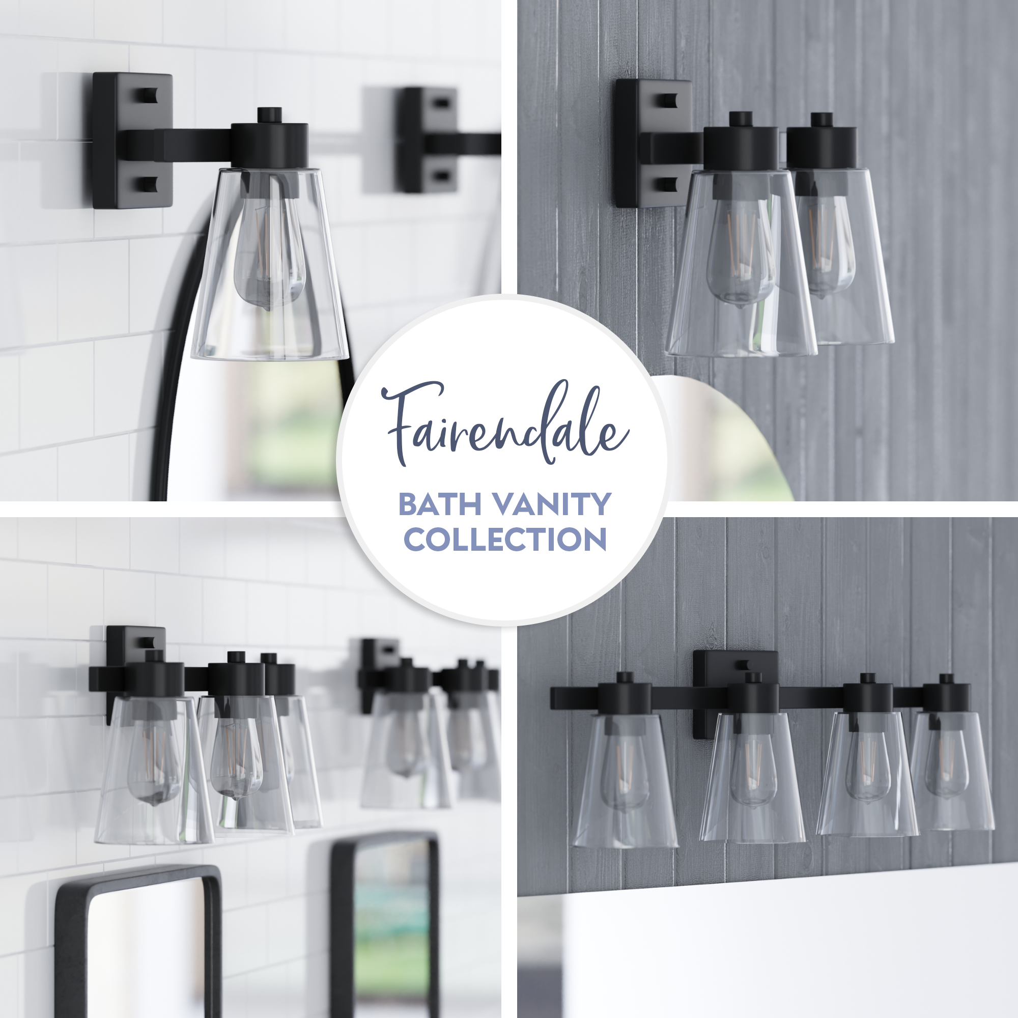 Fairendale 2-Light Vanity Light Fixture with Clear Glass Shades in Matte Black - Perfect for Bathroom, Bedroom, and Dressing Room Lighting