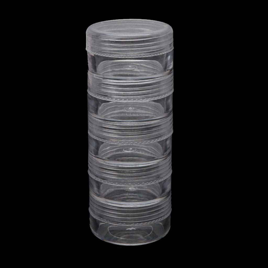 5 Layer Stackable Bead Storage Containers - Clear Plastic Round Organizer Box with Screw Lids for Jewelry Making, Crafts, Small Parts & DIY Supplies - Perfect for Beads, Buttons, Glitter & Craft Room Organization