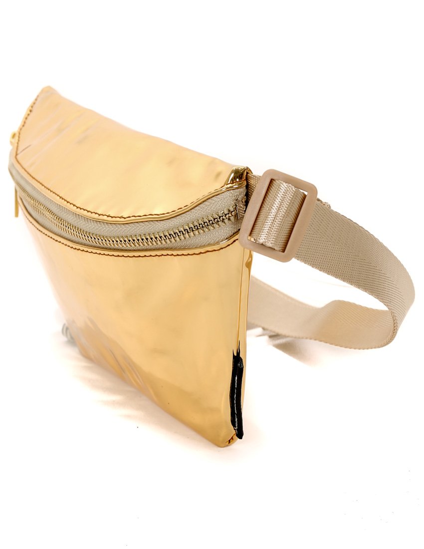Ultra Slim Fanny Pack - Lux Mirror Gold Waist Bag for Women & Men - Perfect for Running, Hiking, Travel & Everyday Use