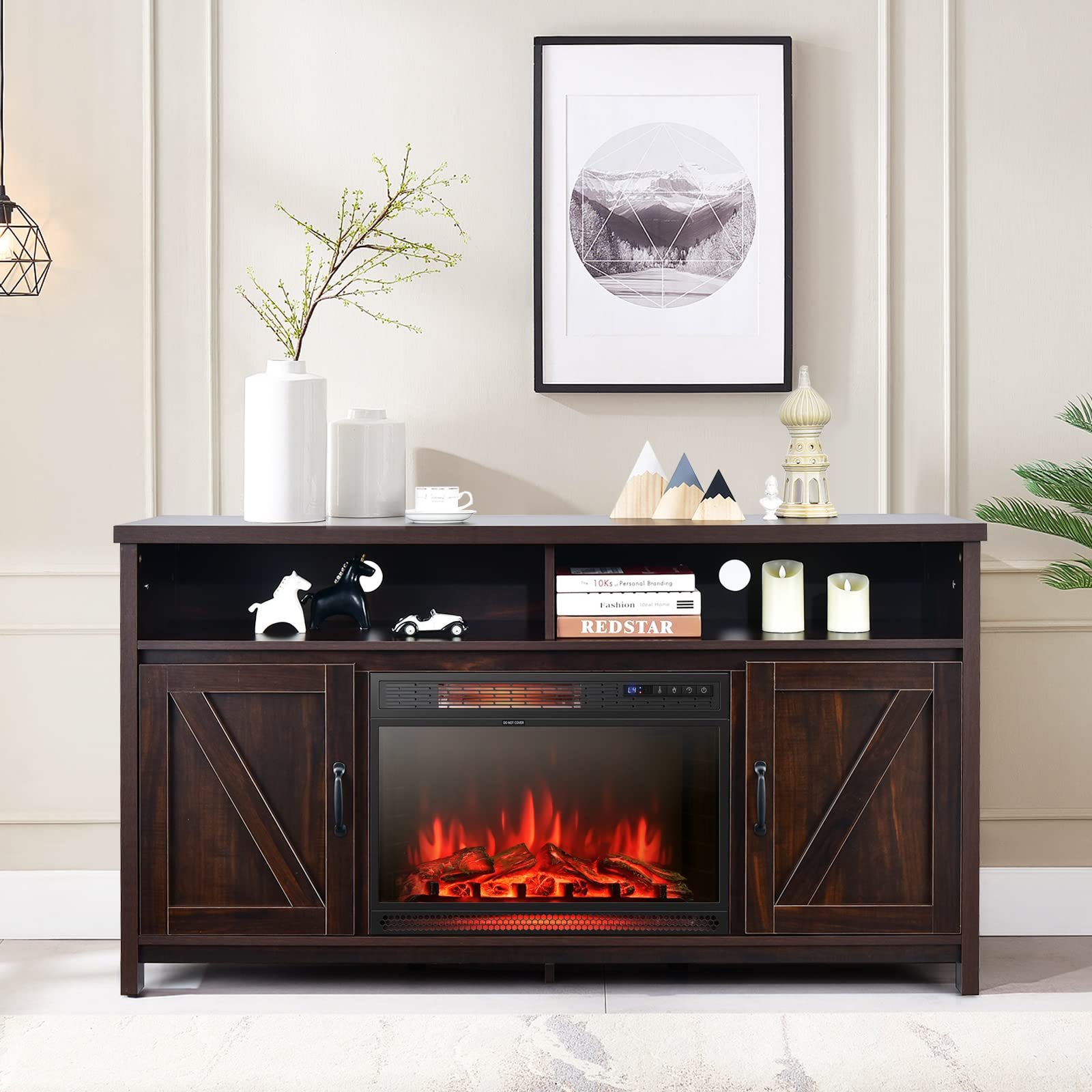 Tangkula 65 Inch Electric Fireplace TV Stand with 25