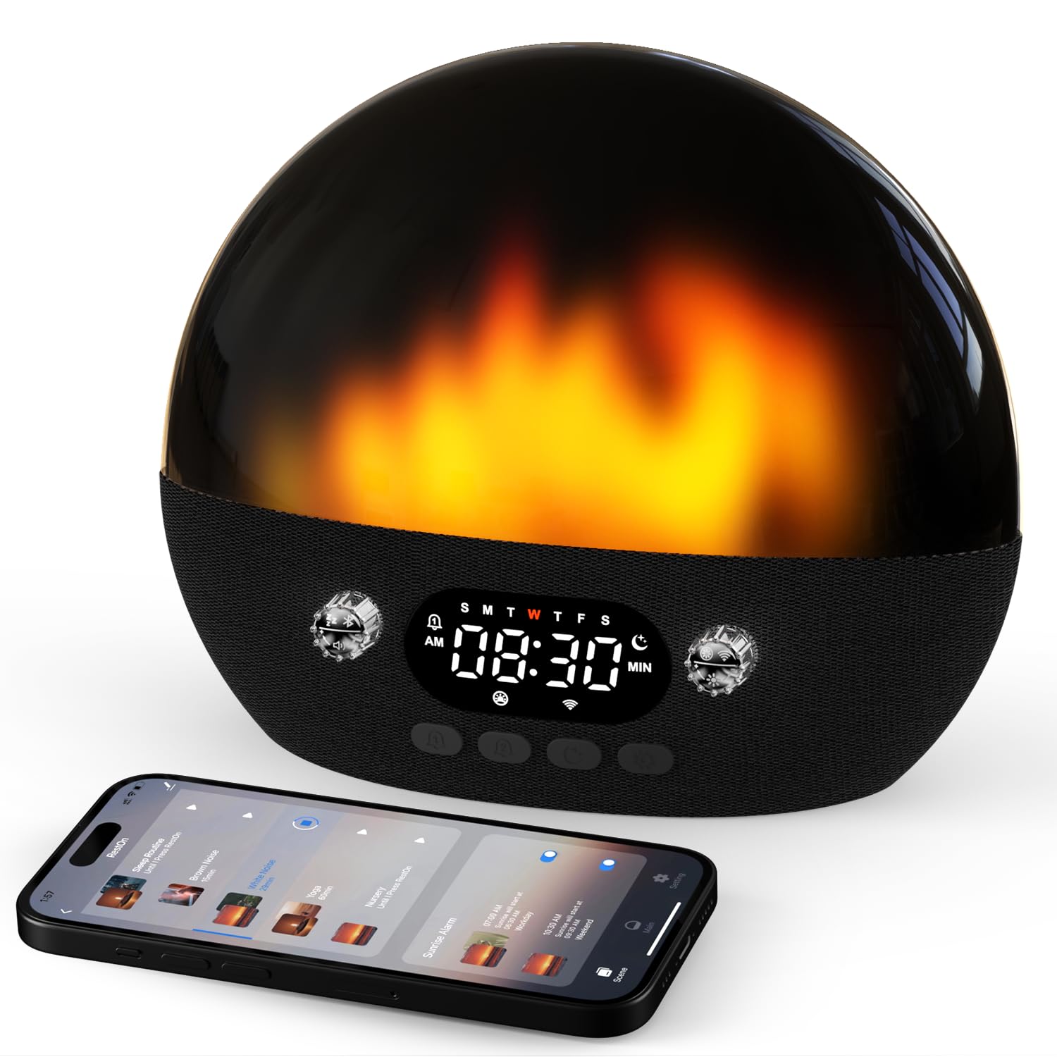 **Dekala RestOnn Sunrise Alarm Clock with Sunset Simulation - 7-Day Programmable Dual Alarm, White Noise & Natural Sounds for Sleep, Bluetooth Speaker, Amber Night Light & Smart App Control (Black) – Perfect for Bedrooms, Meditation & Relaxation**