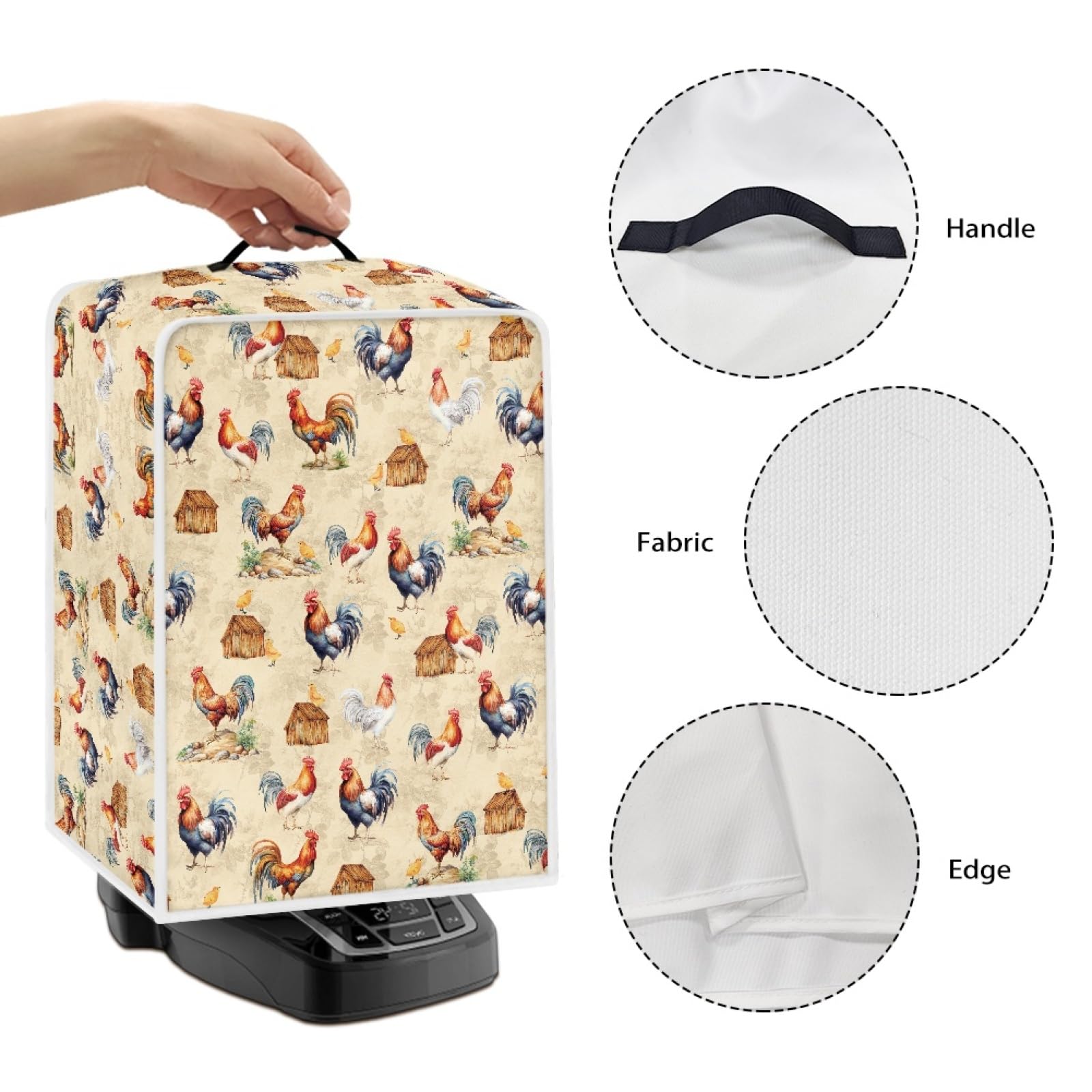 GLENLCWE Rooster Print Dust Proof Cover for Coffee Maker & Stand Mixer - Retro Polyester Kitchen Appliance Protector, Washable & Reusable - Perfect for Kitchen Countertop, Coffee Station & Baking Area