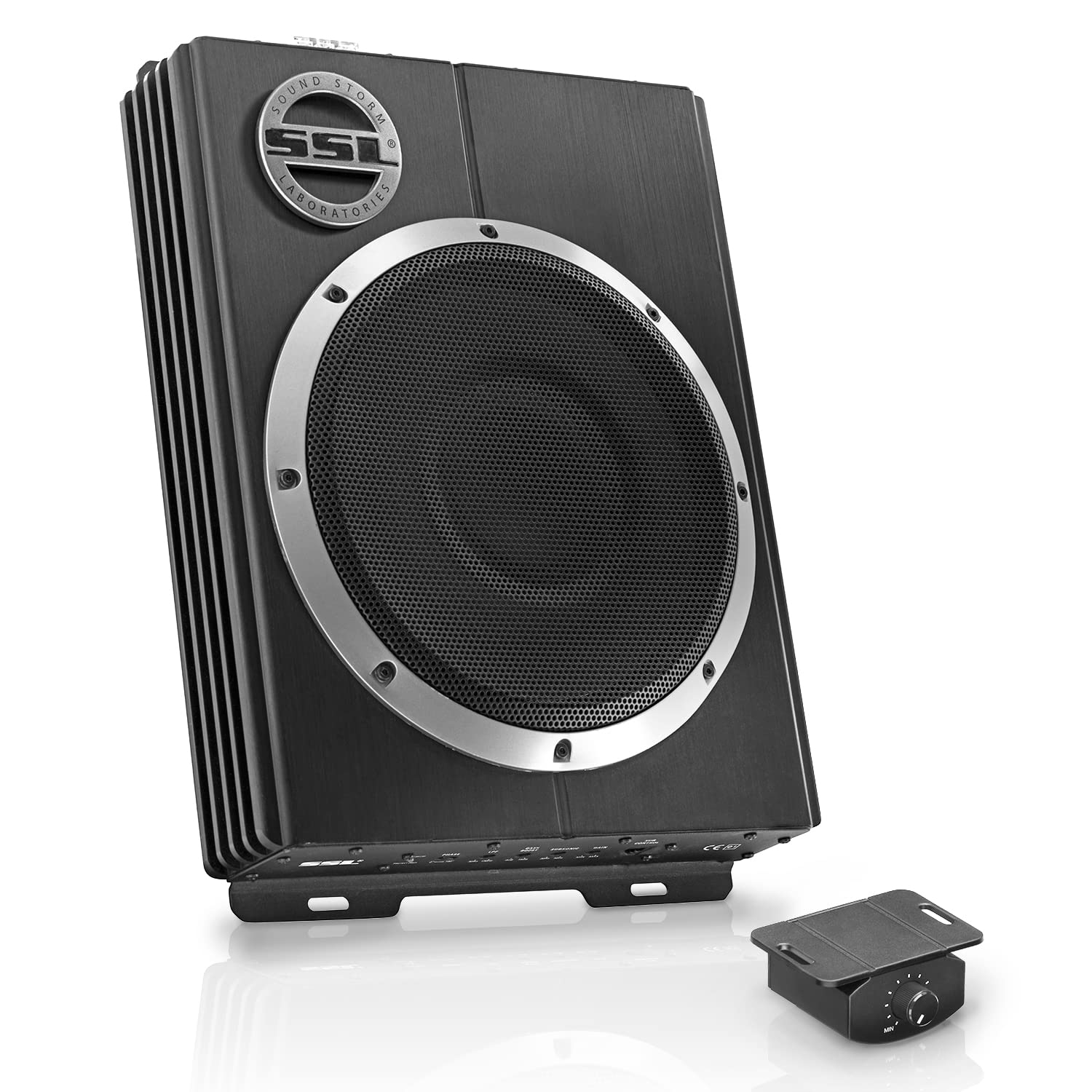 Sound Storm Laboratories LOPRO10 1200W Powered Under Seat Car Subwoofer with Built-in Amplifier & Remote Control - Slim Low Profile Design for Trucks, SUVs & Sedans | Perfect for Enhanced Bass in Compact Spaces