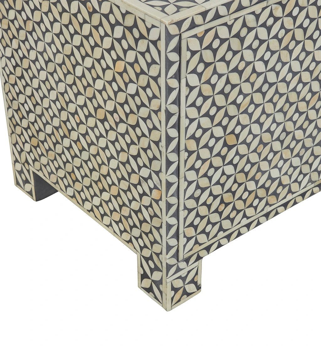 Handmade Bone Inlay Geometric Star TV Stand with 2 Doors and 2 Shelves - Stylish Media Console for Living Room, Bedroom & Home Theater Decor