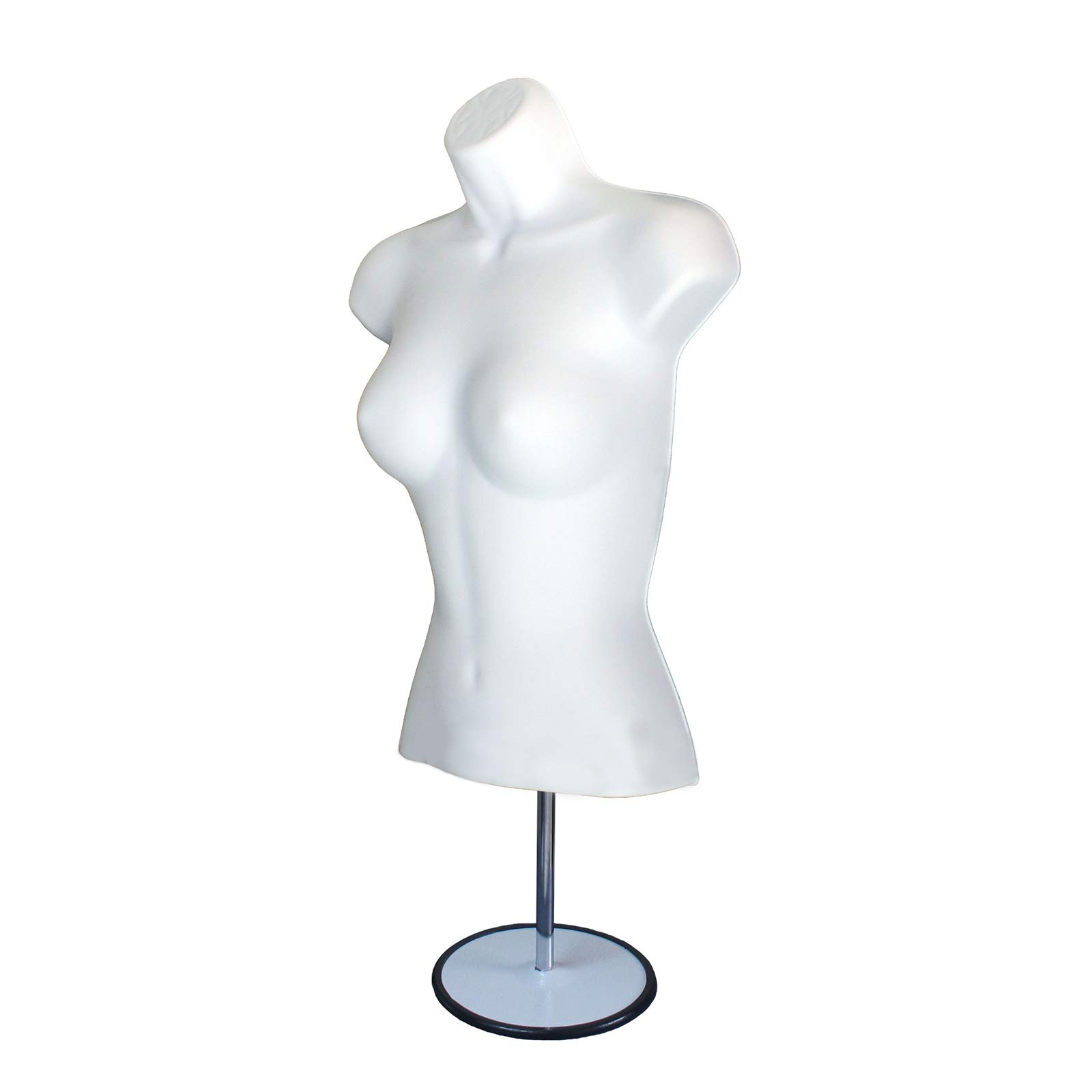White & Black Male & Female Hollow Back Mannequin Torso Set with Adjustable Metal Stand - Small & Medium Sizes (3-Pack) for Clothing Display, Photography, and Retail Store Visual Merchandising