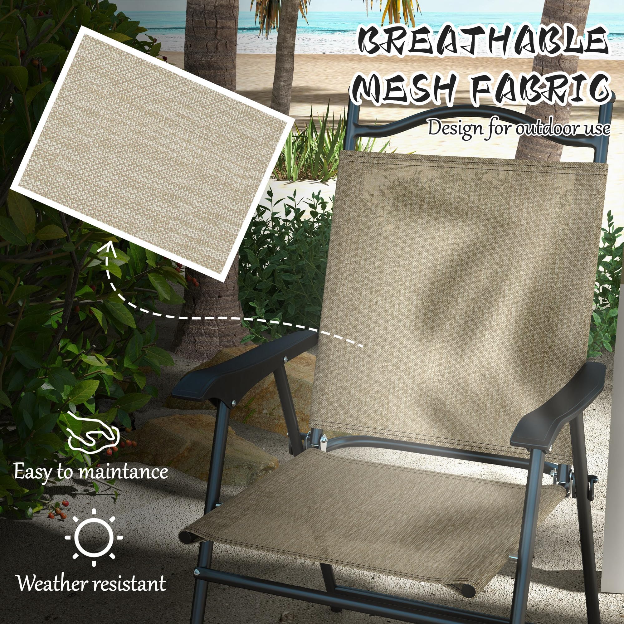 Outsunny 4-Pack Folding Patio Chairs with Armrests - Breathable Mesh Fabric Lawn Chairs for Adults, Camping, Backyard, Beach & Outdoor Relaxation