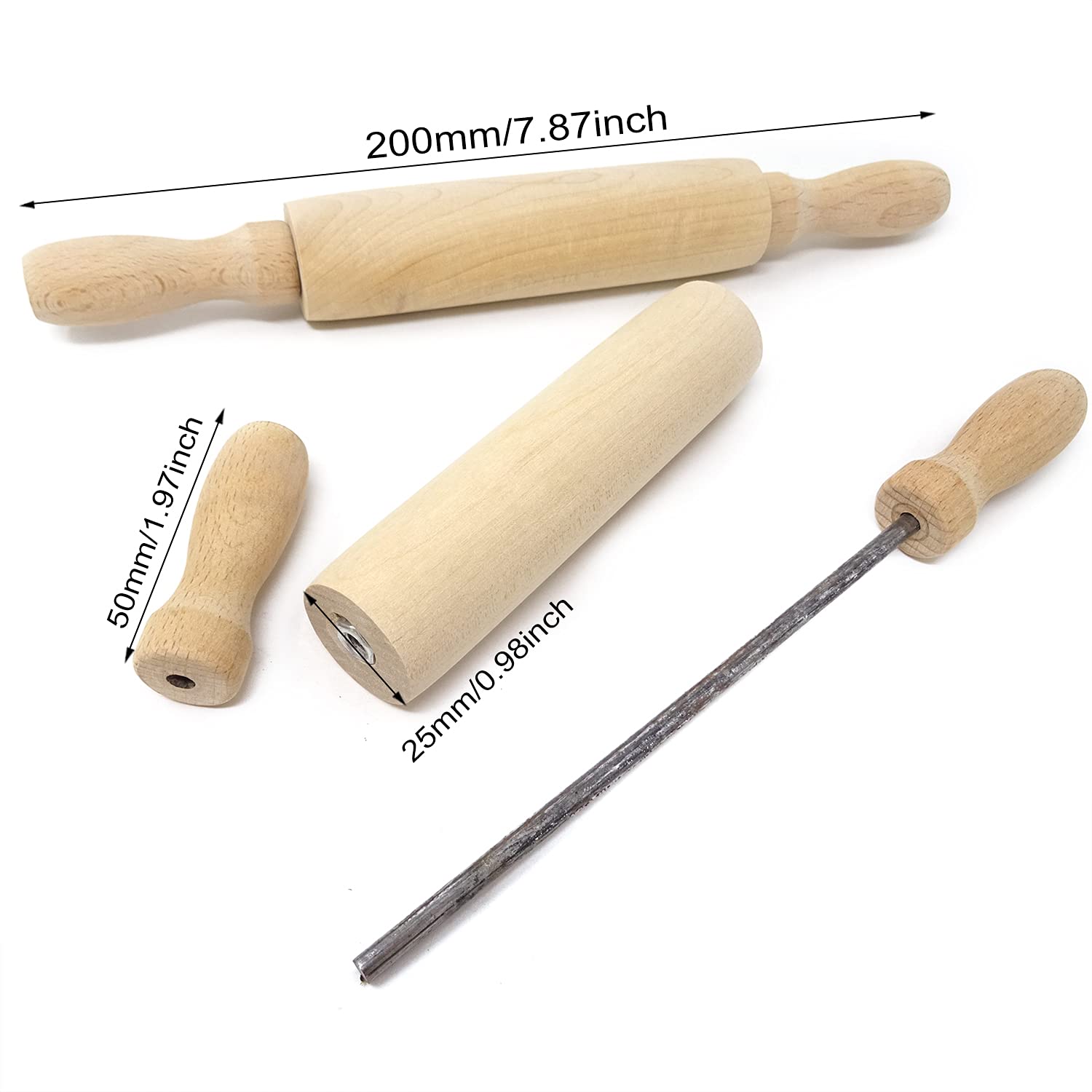 Honbay 4PCS Mini Wooden Rolling Pins - Small Baking Dough Rollers for Kitchen, DIY Crafts, and Farmhouse Decor (7.87 Inch) - Perfect for Cookies, Pastry, Clay Modeling & Tiered Tray Displays