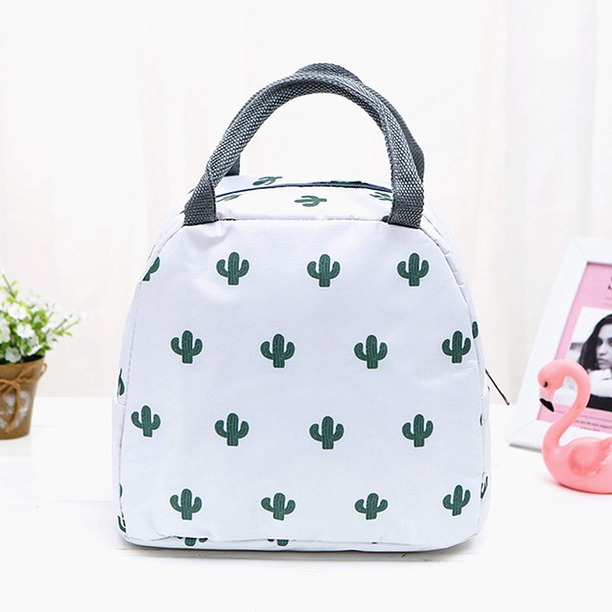 Leprato Large Insulated Reusable Lunch Bag for Women & Girls - Cactus Design Lunch Tote with High Capacity - Perfect for Work, School, Picnics & Outdoor Activities