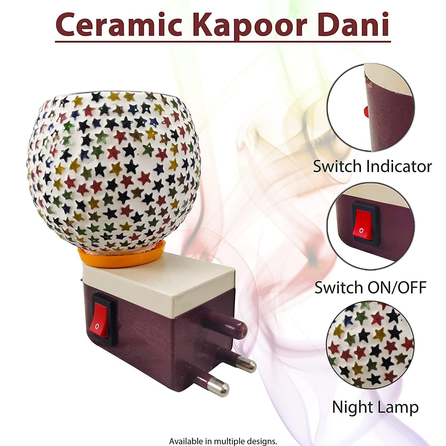 Premium Starvis Kapur Dani Electric Camphor Diffuser - Glass Aroma Oil Burner with On/Off Switch for Home, Office & Meditation - Multi-Design (Pack of 1) | Perfect for Aromatherapy, Relaxation & Spiritual Ceremonies