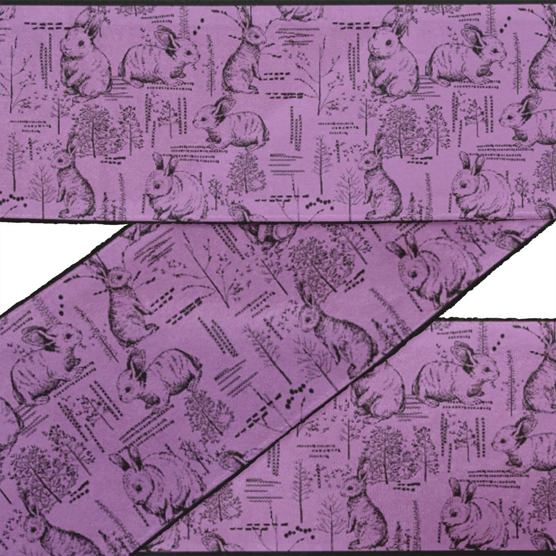 Purple Leaves & Rabbit Animal Printed Dupion Fabric Ribbon Trim - 9 Yards, 4 Inches Wide for Crafts, Sewing, DIY Accessories | Perfect for Dressmaking, Gift Wrapping, and Home Decor Projects
