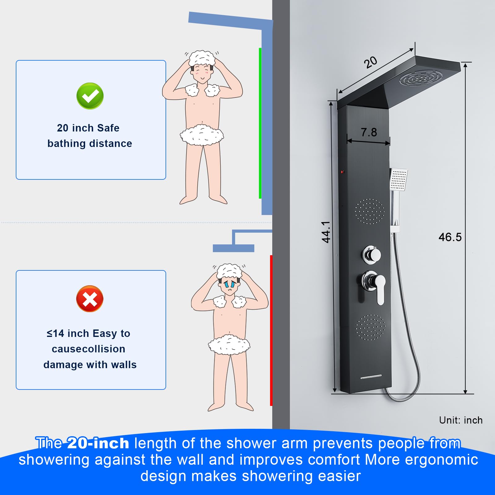 POPFLY Stainless Steel Shower Panel System with LED Mist & Rain Shower Head, 2 Full Body Massage Jets, Tub Spout - Matte Black for Modern Bathroom Upgrade | Perfect for Spa-Like Shower Experience & Luxury Bathroom Renovation