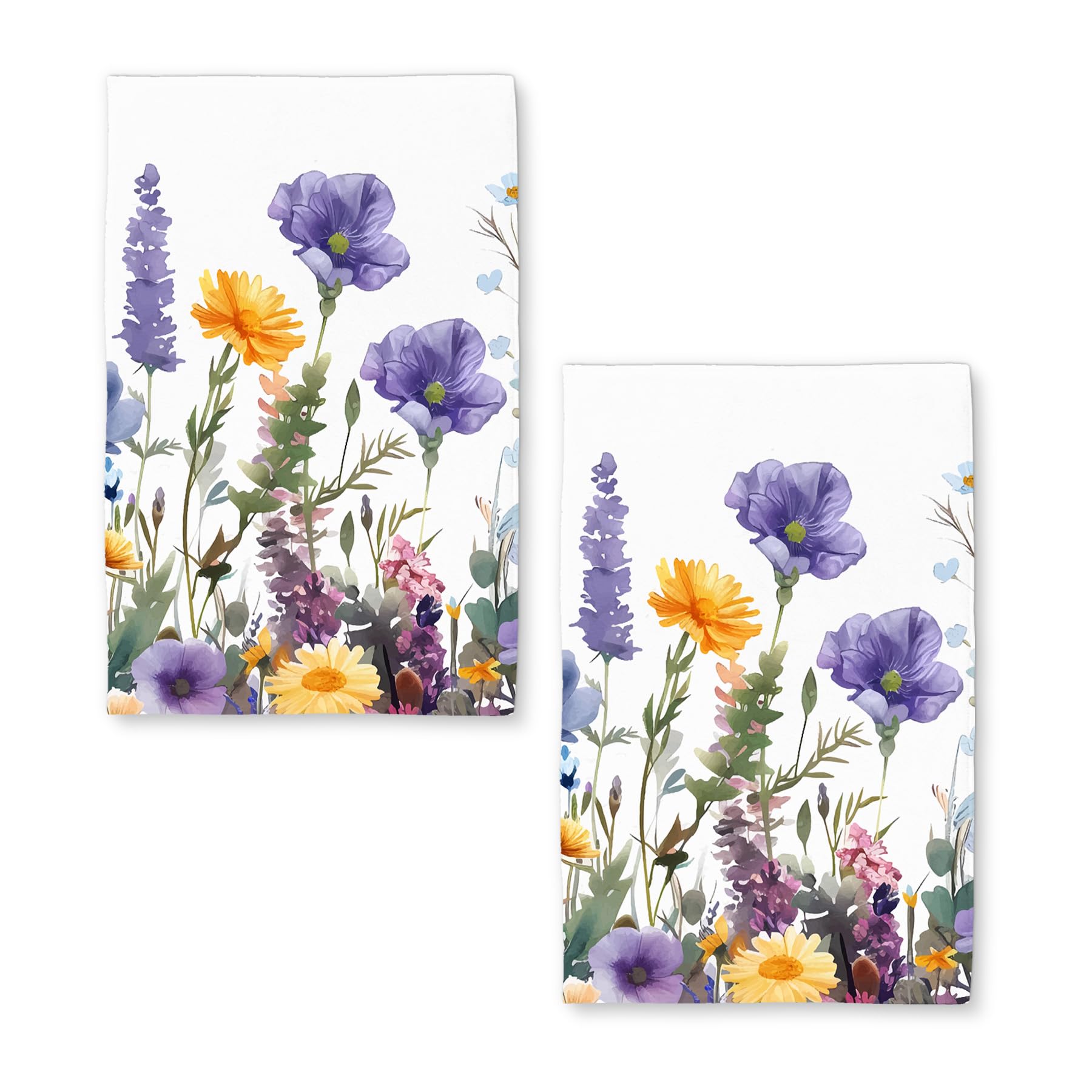 Floral Kitchen Towels Set of 2 - Absorbent & Quick Dry Microfiber Dish Towels (18