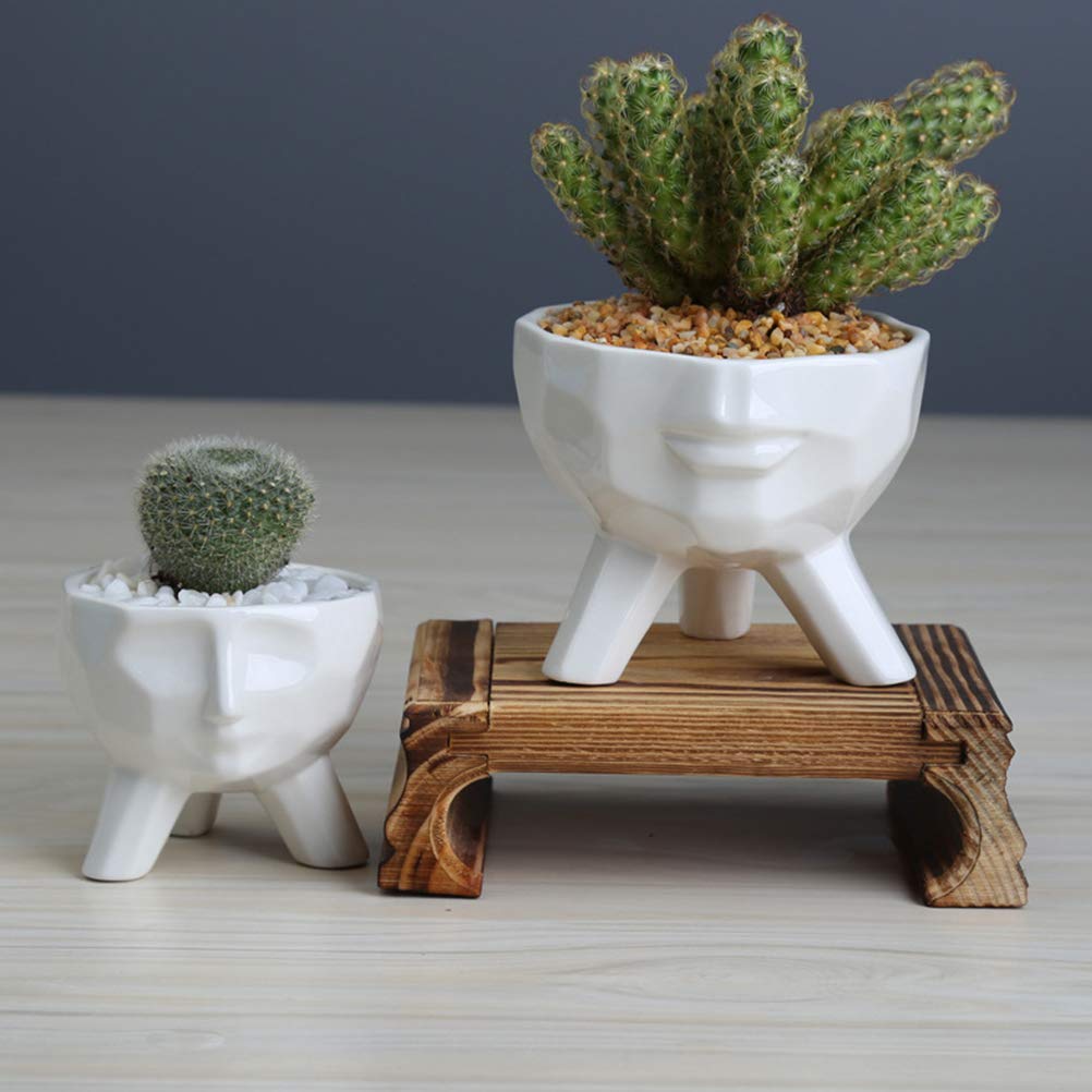 Cabilock White Ceramic Face Flower Vase - Small Desktop Planter for Succulents, Cactus & Air Plants - Indoor Decorative Plant Holder & Unique Home Office Decor