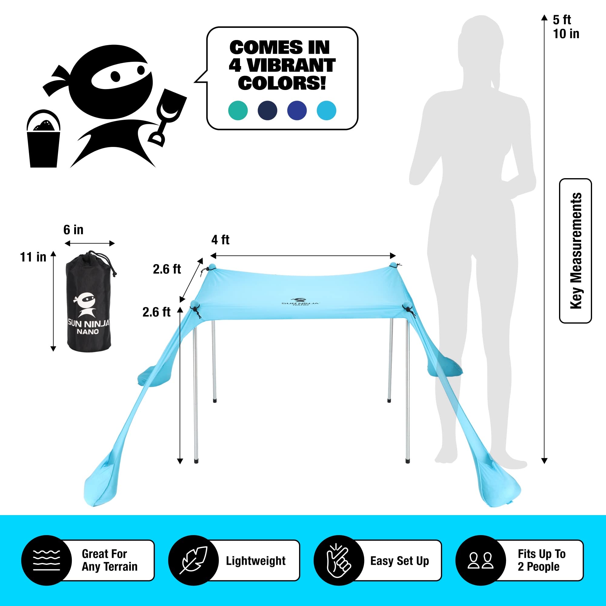 SUN NINJA Baby Pop-up Beach Tent with UPF50+ Sun Protection - Portable Sun Shelter with Carry Bag, Ground Pegs & Stability Poles - Perfect for Beach, Camping, Fishing, Backyard & Picnics (Turquoise) - Keep Your Baby Safe from Sun While Enjoying Outdoor Activities